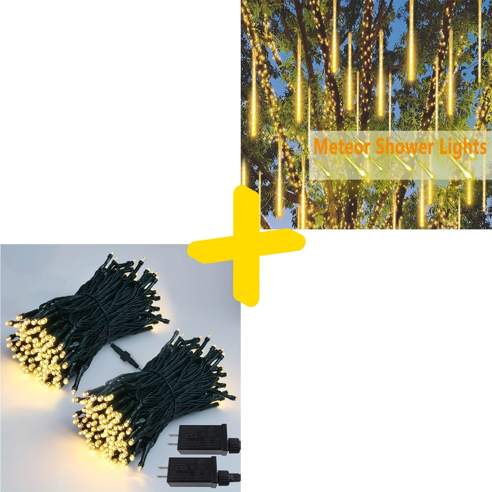 2-Pack 300 LED Extendable Christmas Lights - Super Bright Indoor/Outdoor String Lights with 8 Modes & Warm White Twinkle Effect + 394 LED Rain Drop Cascading Lights - Perfect for Holiday Decor, Tree Trimming, Party Lighting, and Outdoor Landscape Illumination