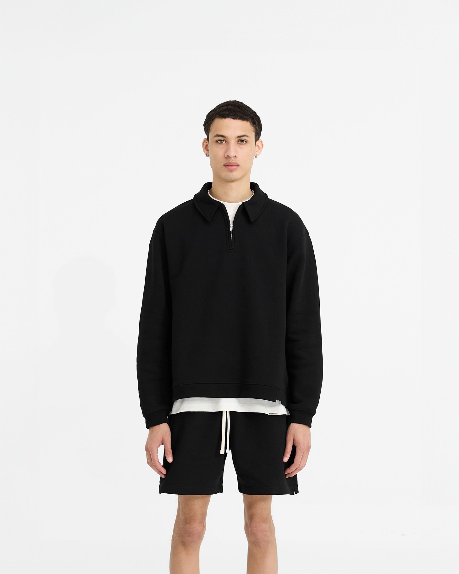 Initial Boxy Quarter Zip Sweatshirt - Black | Men's Casual Pullover for Everyday Wear & Street Style