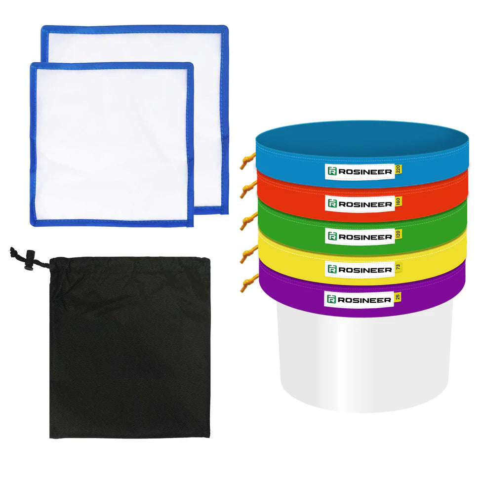 Premium Rosineer Ice Bubble Hash Extraction Filter Bags Set - 5 Gallon Micron Mesh Bags for Cannabis Concentrates (25-220 Micron) - Perfect for DIY Rosin, Hash & Kief Production at Home