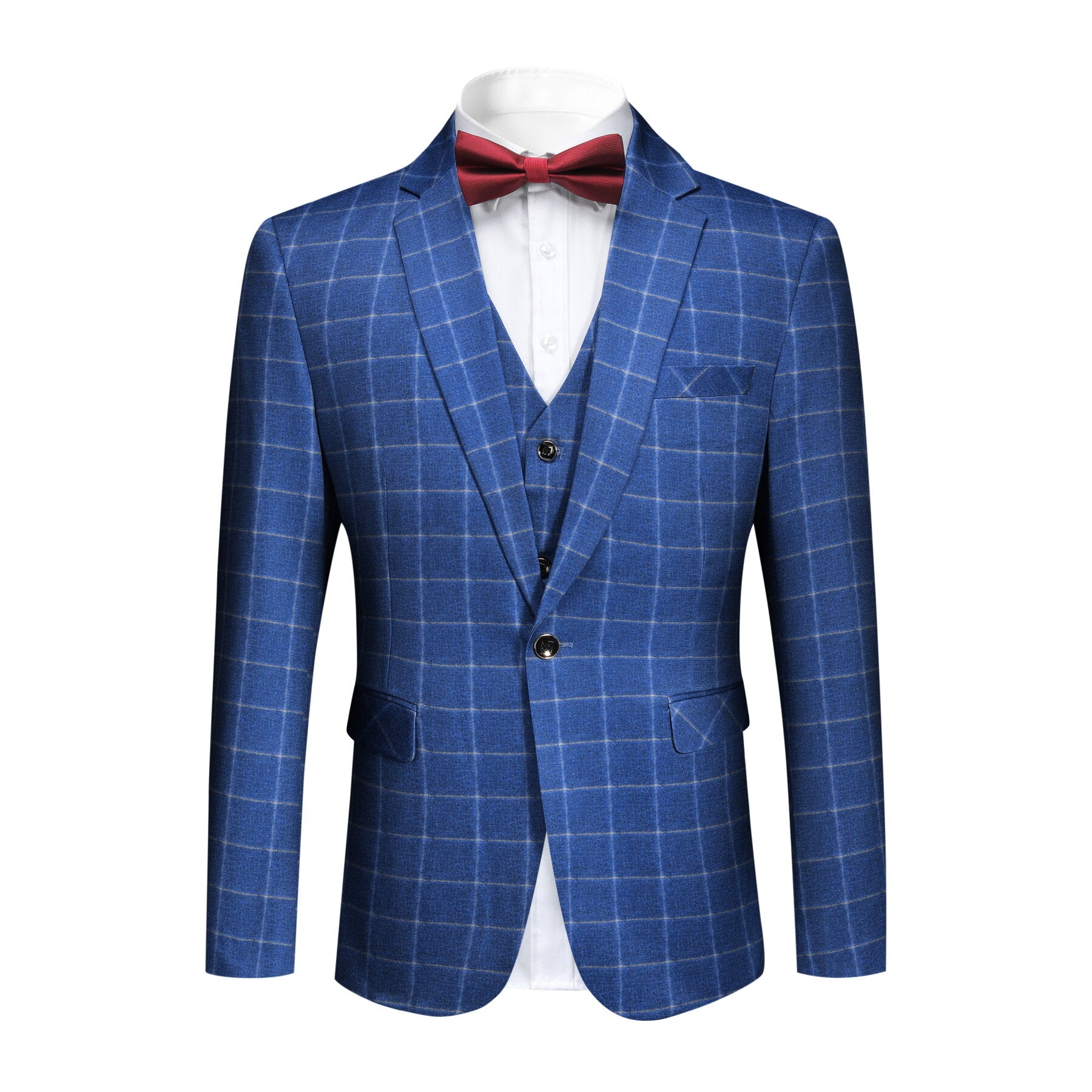 3 Piece Slim Fit Royal Blue Plaid Modern Suit for Men - Business Formal & Wedding Attire - Perfect for Office, Interviews, and Special Occasions