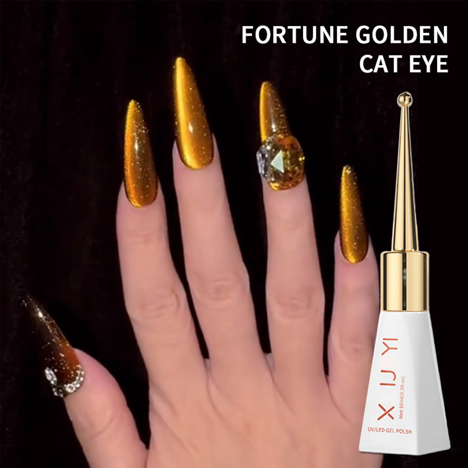 Magnetic Gold Cat Eye Gel Nail Polish - Long Lasting Shiny Reflective UV Gel Polish for Women - 10ML Gold Glitter Nail Art Design - Perfect for Parties, Weddings & Special Occasions