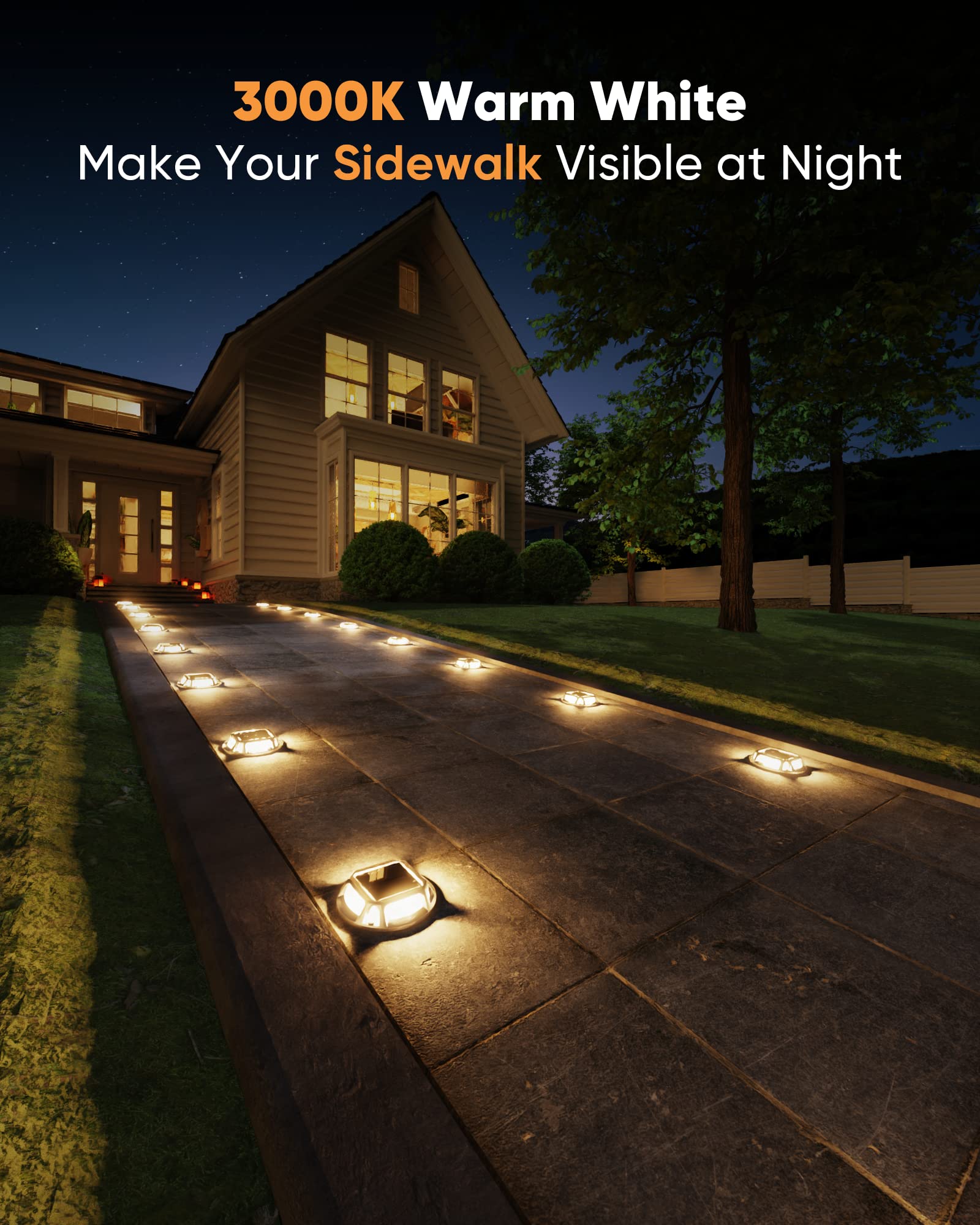 JACKYLED 8-Pack Solar Deck Lights Outdoor Waterproof - 12 LED Marine Grade Solar Pathway Lights with Dusk to Dawn Sensor - Warm White Solar Powered Garden Lights for Backyard, Sidewalk, Patio, Dock & Walkway Lighting
