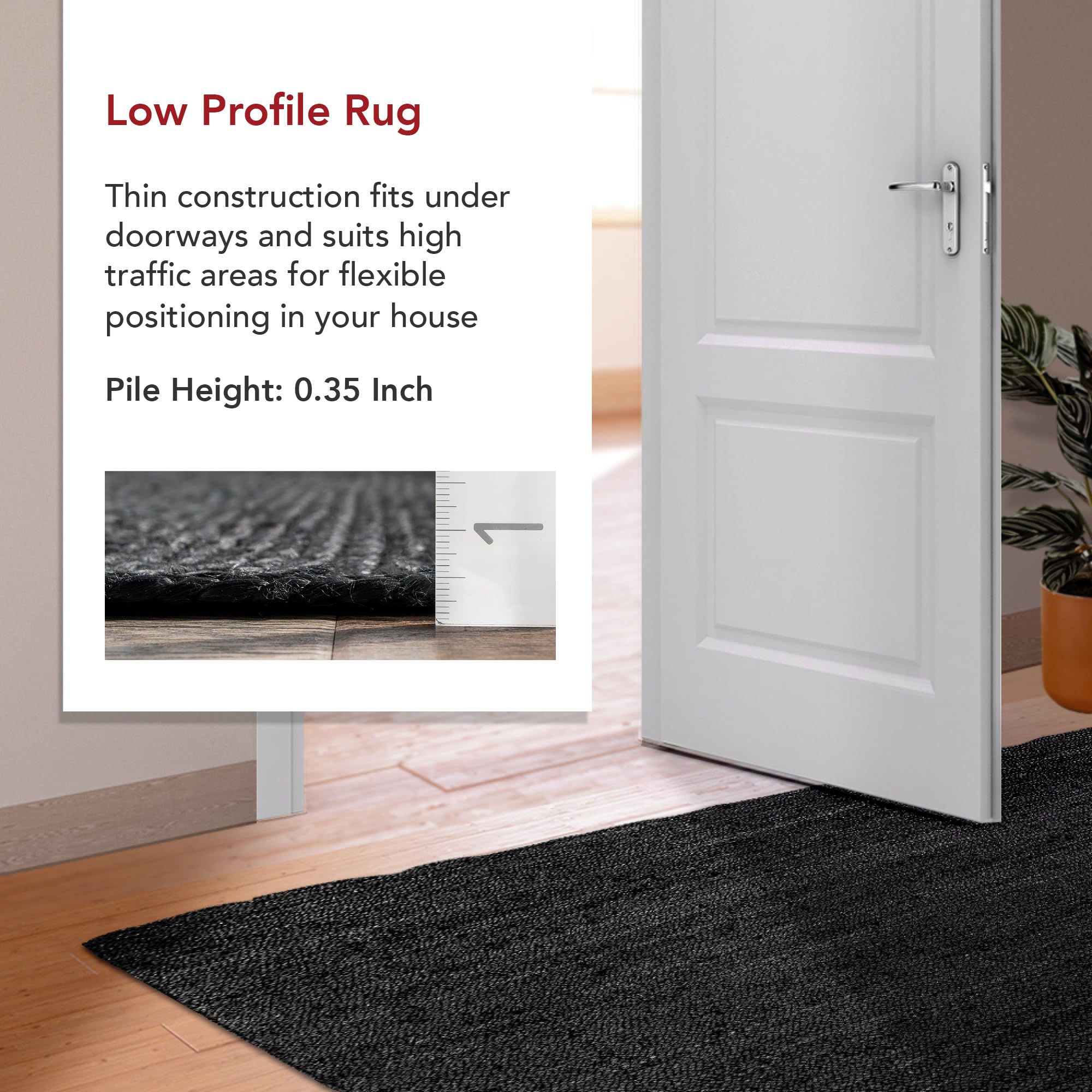 nuLOOM Oval 4x6 Rigo Jute Hand Woven Area Rug - Black Farmhouse Solid Design Natural Fiber Rug for Bedroom, Living Room, Dining Room, Hallway, Office, Kitchen & Entryway | Perfect for Boho Chic Decor & Cozy Home Style