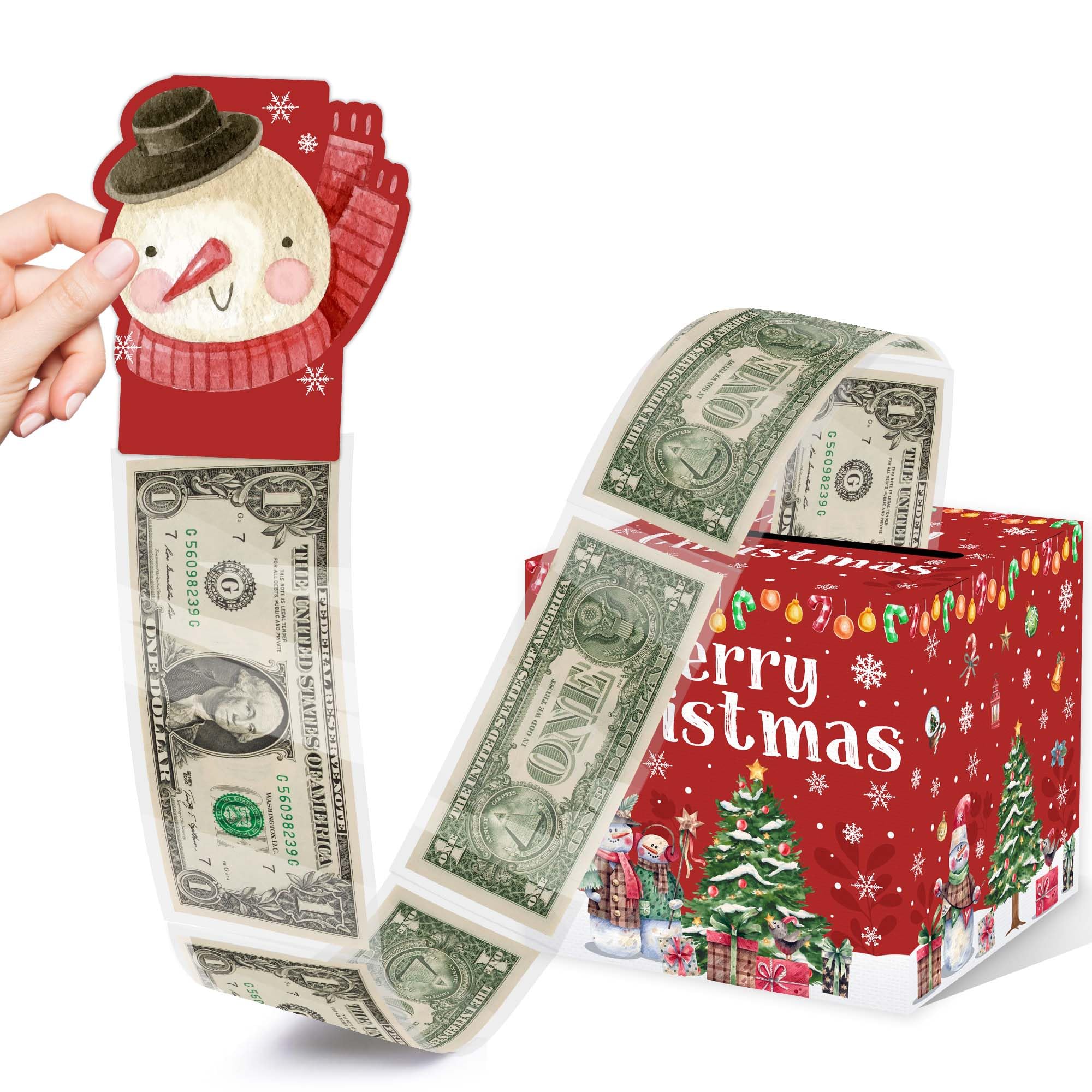Christmas Money Pull Box with Snowman Card & Transparent Bags - Fun Holiday Cash Gift Box for Kids & Adults - Perfect for Christmas Parties, Office Gifts & Family Gatherings
