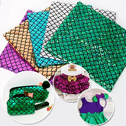 Mermaid Hologram Spandex Fabric Fish Scale Stretch Laser Knit Cloth 58