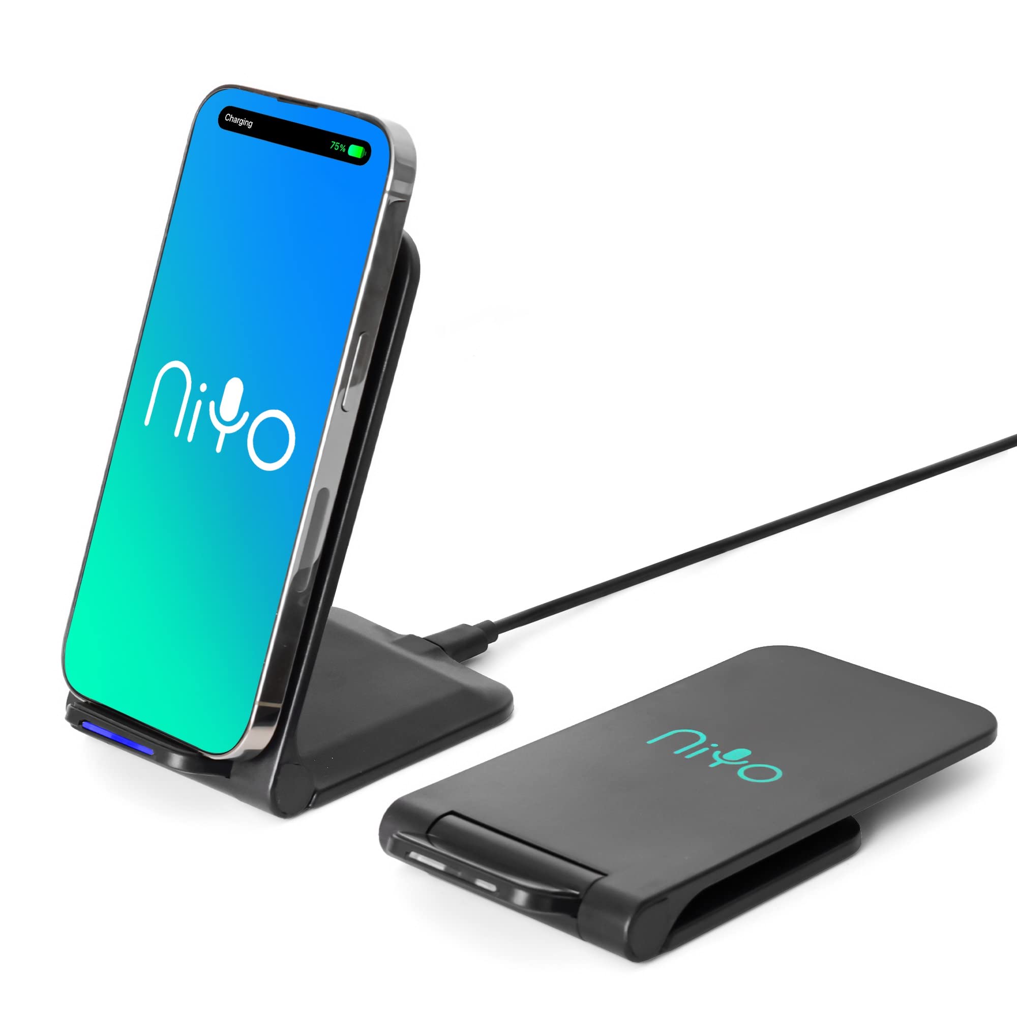 NiYo Portable Foldable Wireless Phone Charger Stand - Fast Qi Charging for iPhone, Samsung Galaxy & AirPods - Perfect for Home, Office & Travel
