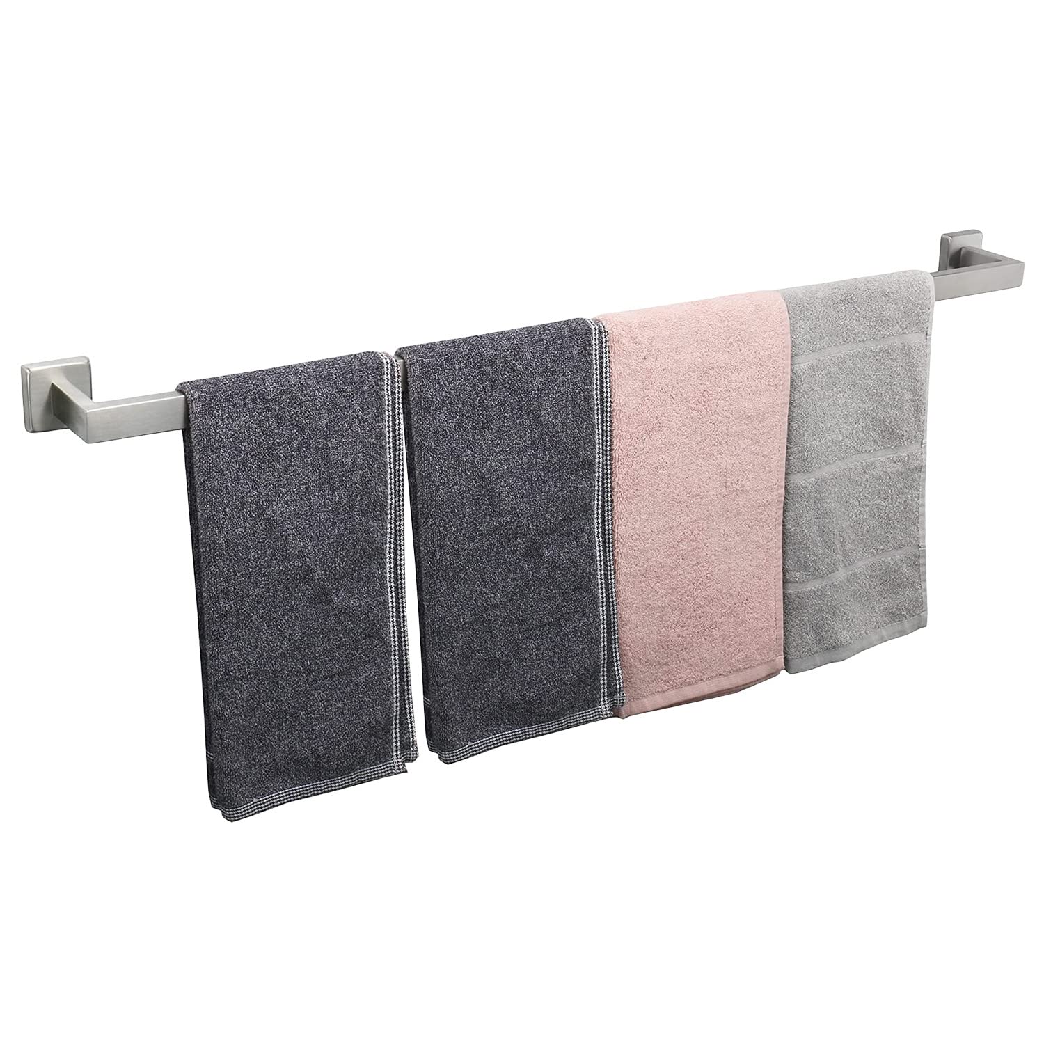 Premium SUS304 Stainless Steel Towel Rack - Heavy Duty Wall Mounted Bathroom Towel Holder with Square Base, Brushed Nickel Finish (33 Inch) - Perfect for Modern Bathrooms, Spas, and Luxury Home Decor