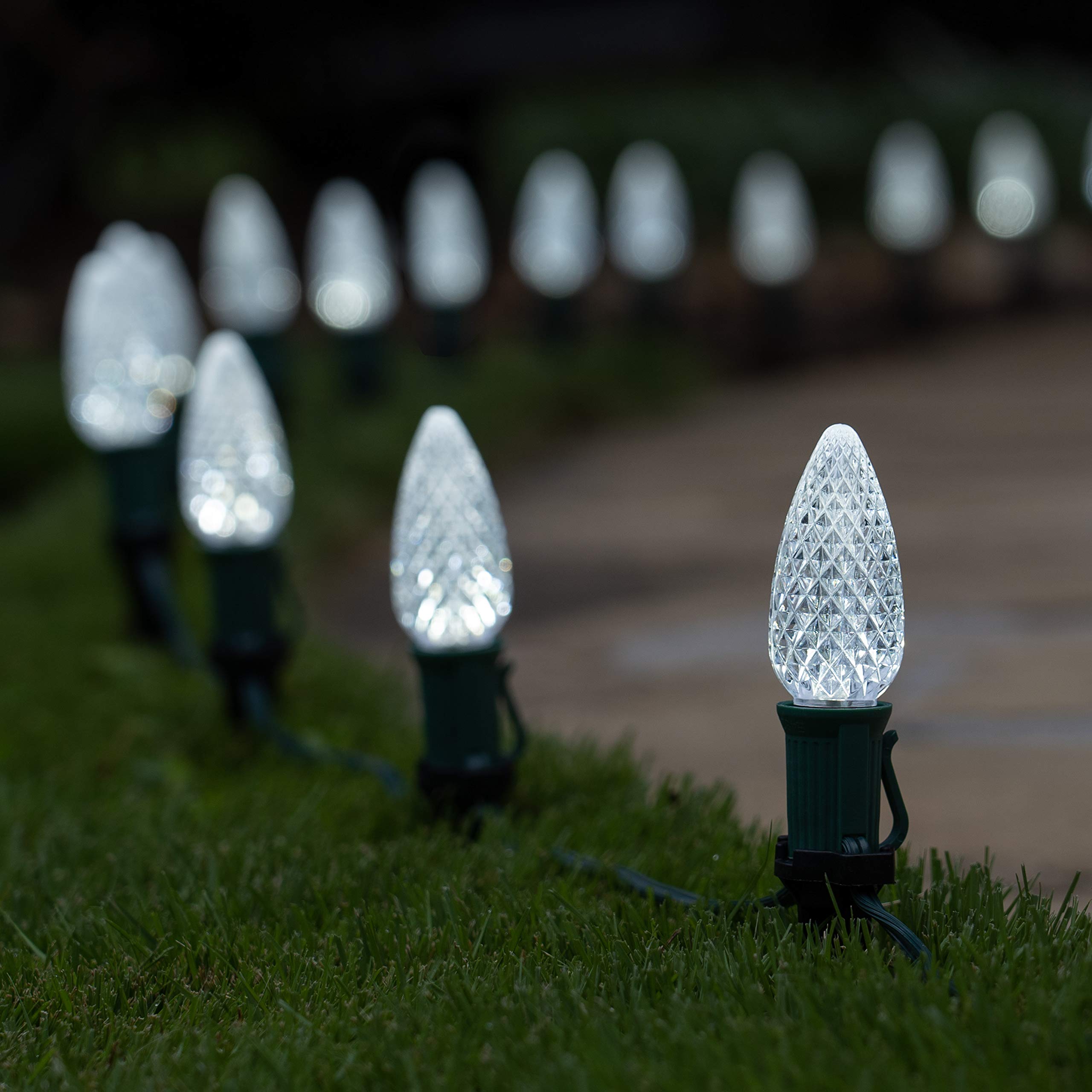 Wintergreen Lighting 100ft OptiCore LED Cool White Christmas Pathway Lights - C9 Outdoor Holiday String Lights with 4.5