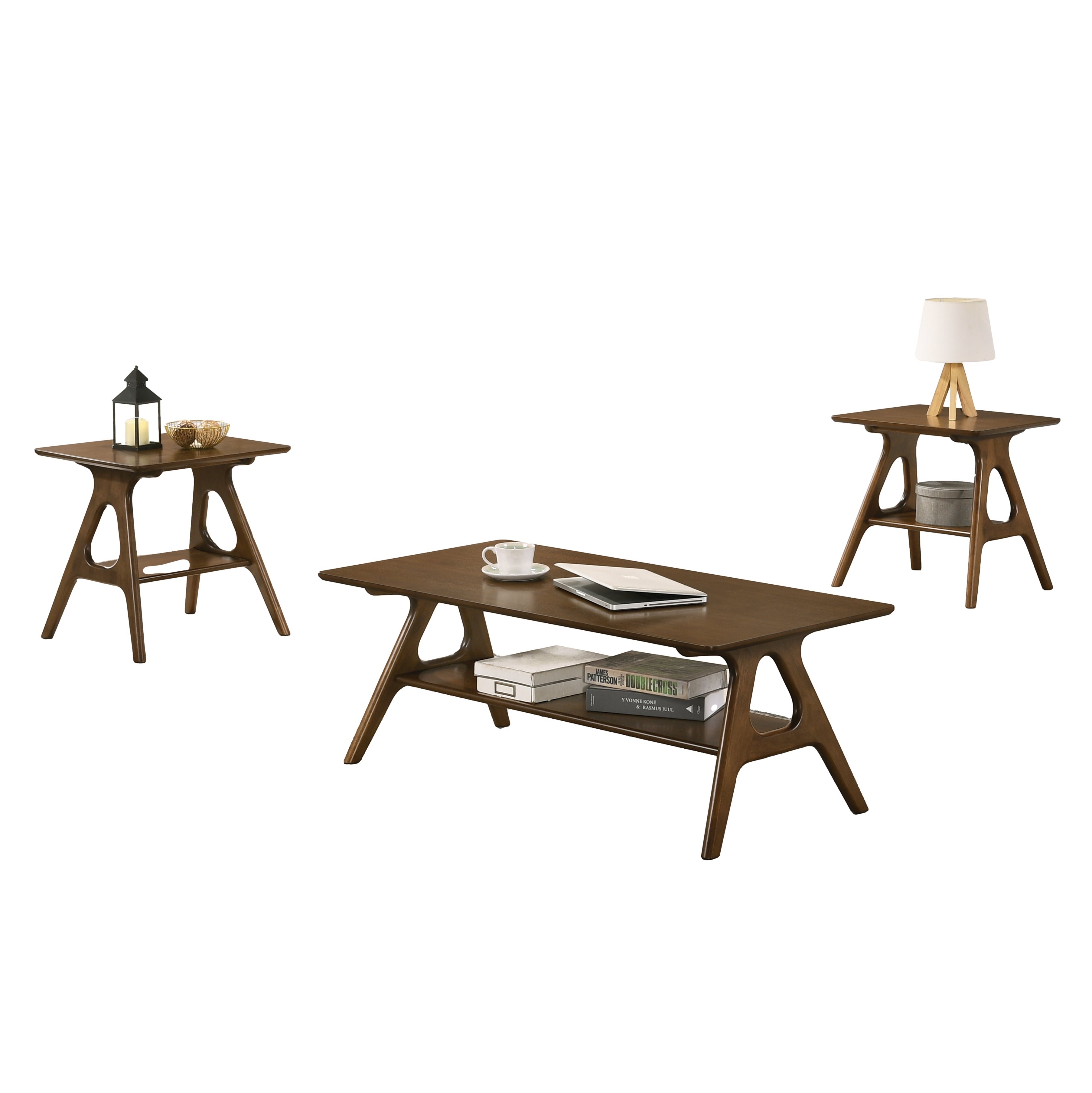Roundhill Furniture Arona 3-Piece Coffee Table Set - Modern Coffee Table with 2 Matching End Tables for Living Room, Lounge & Home Decor