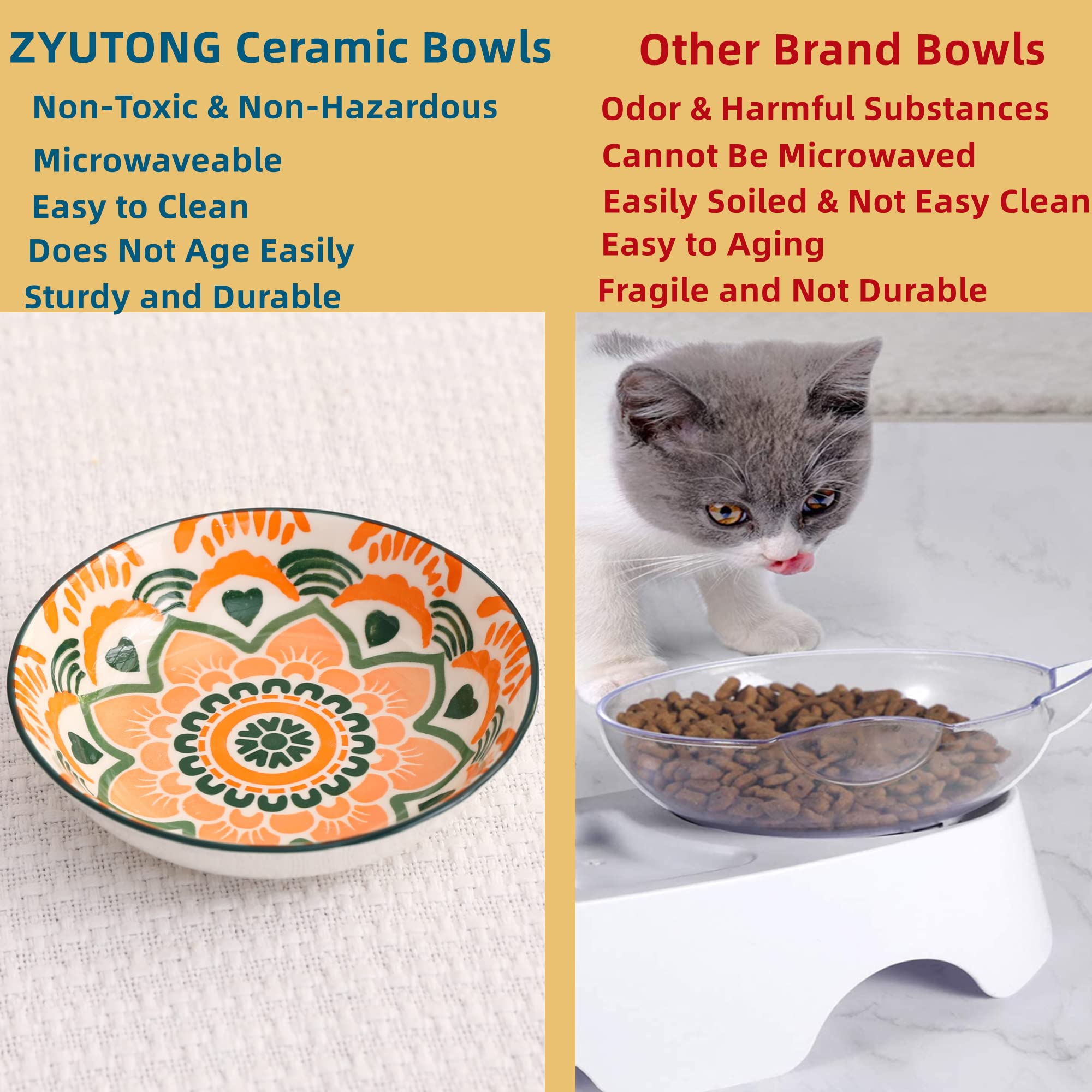 Premium Ceramic Cat Bowls Set of 6 - 5.5 Inch Whisker Friendly Cat Food Dishes for Indoor Cats, Shallow Wet Food Plates to Prevent Whisker Fatigue - Perfect for Kittens & Adult Cats at Home or Vet Visits
