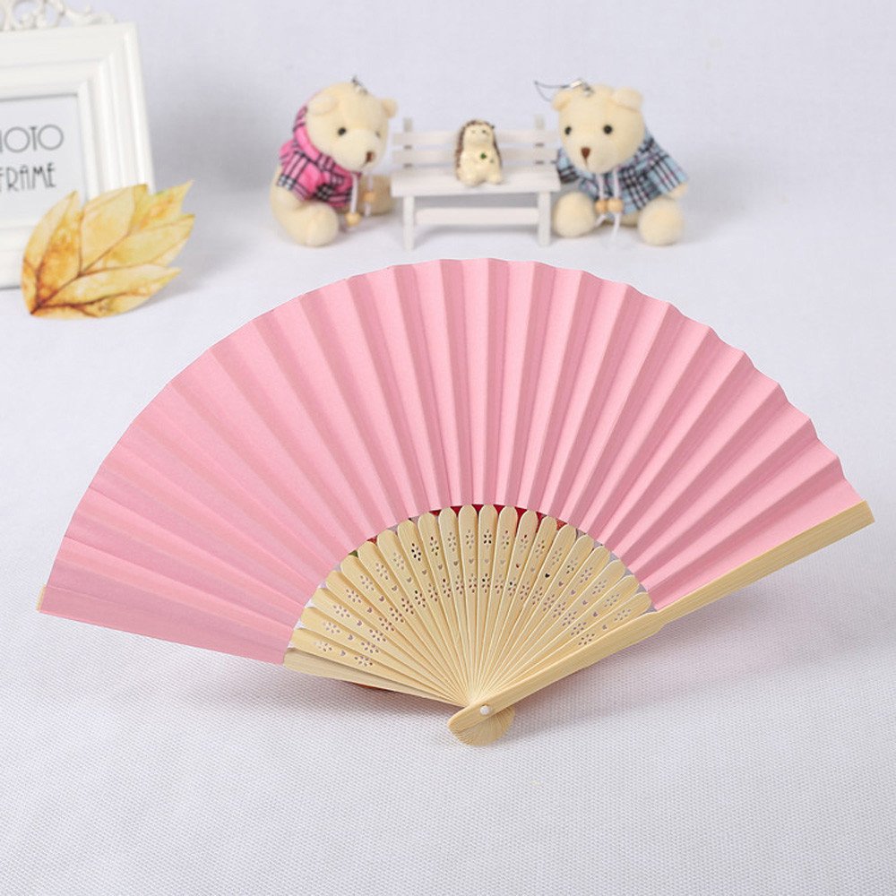 Elegant Pink Lace Silk Folding Hand Fan - 7 Inch Wedding Party Dance Accessory for Brides, Performers & Summer Cooling | HHmei 007 | Perfect for Weddings, Photo Shoots & Cultural Events