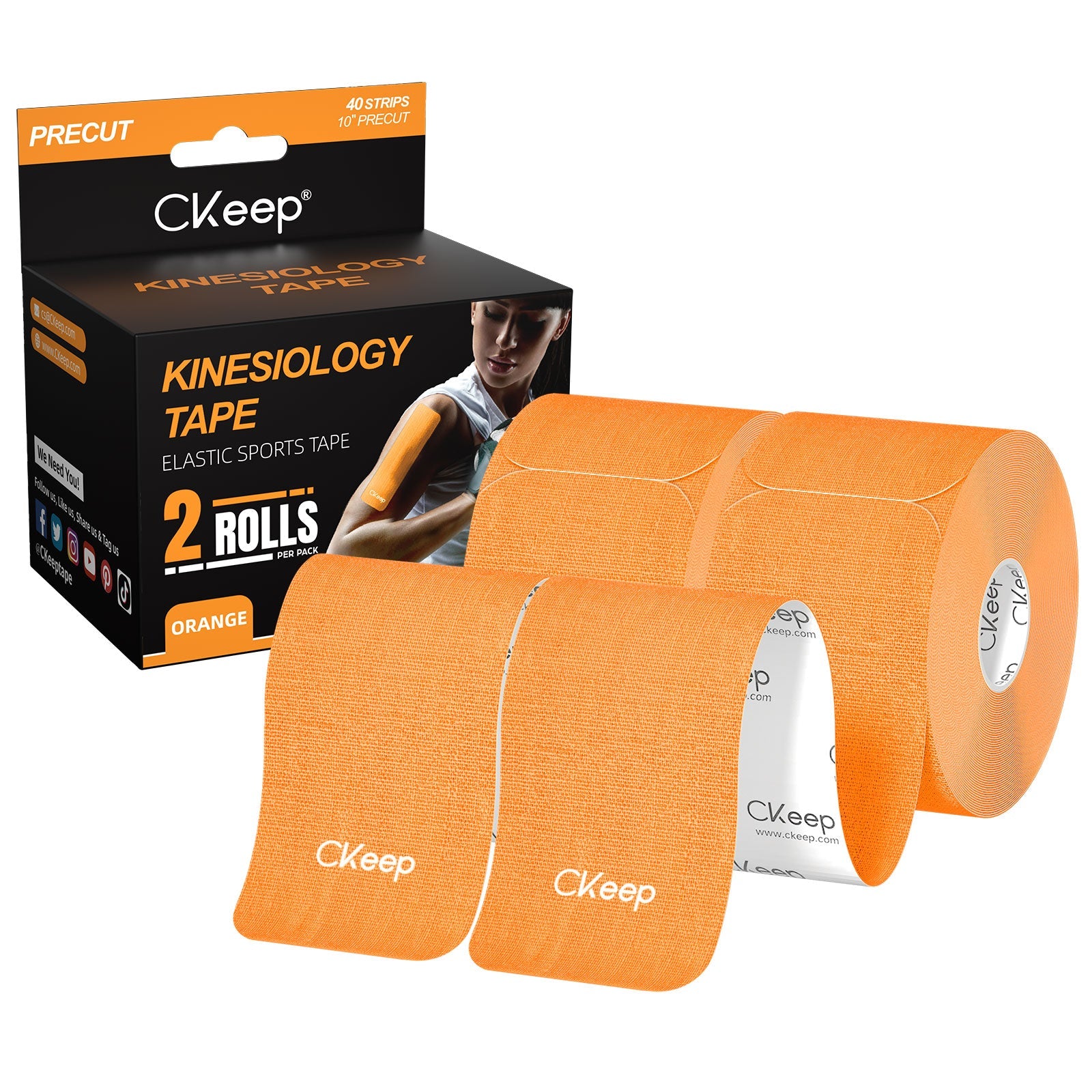 CKeep Kinesiology Tape - Pre-Cut Strips (2 Rolls) for Sports Injury Recovery & Muscle Pain Relief - Ideal for Athletes, Runners & Physical Therapy