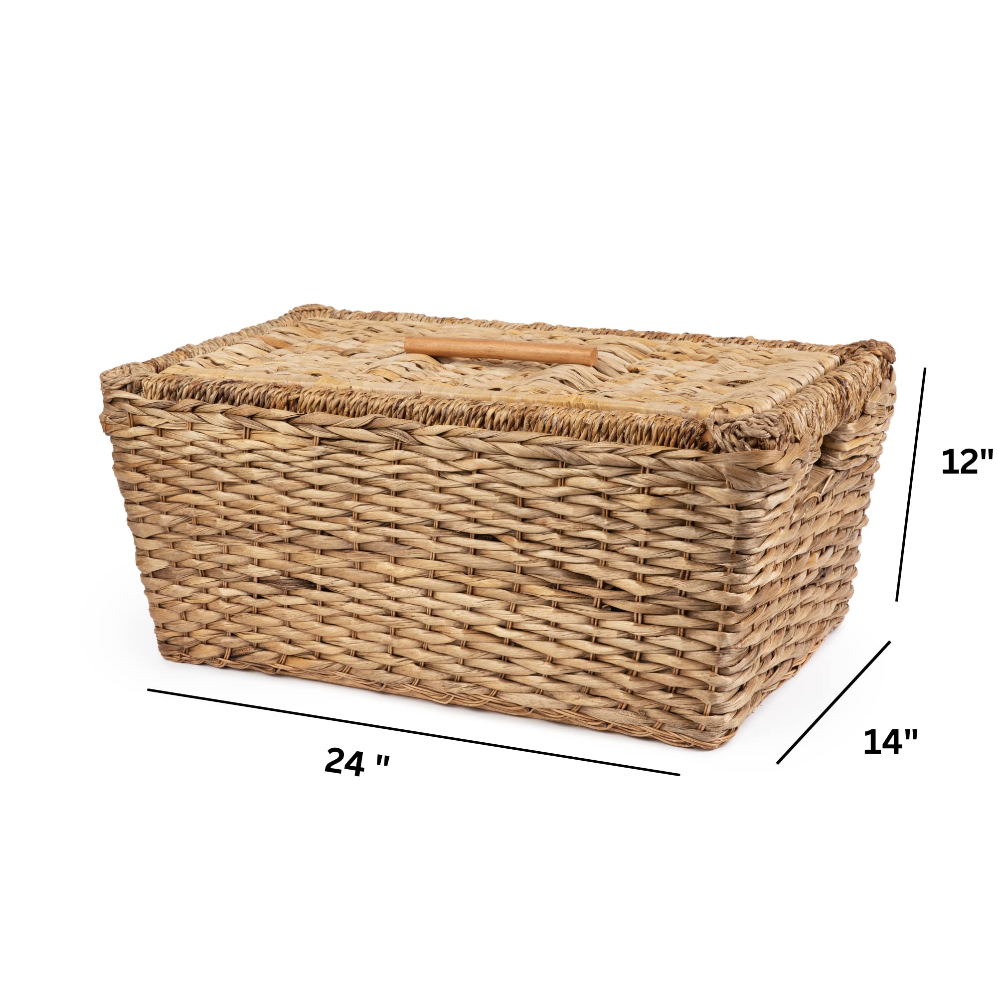 Large Wicker Storage Basket with Lid - Rattan Woven Rectangular Organizer Box for Laundry, Toys, Books & Blankets | Handmade Toy Chest & Pillow Organizer | Perfect for Nursery, Living Room & Bedroom Storage