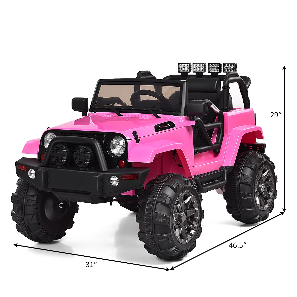 Costzon 12V Electric Ride On Truck for Kids - Battery Powered, Parental Remote Control, LED Lights, Double Doors, Safety Belt, Music & MP3 Player, Spring Suspension - Pink Kids Car for Outdoor & Indoor Play