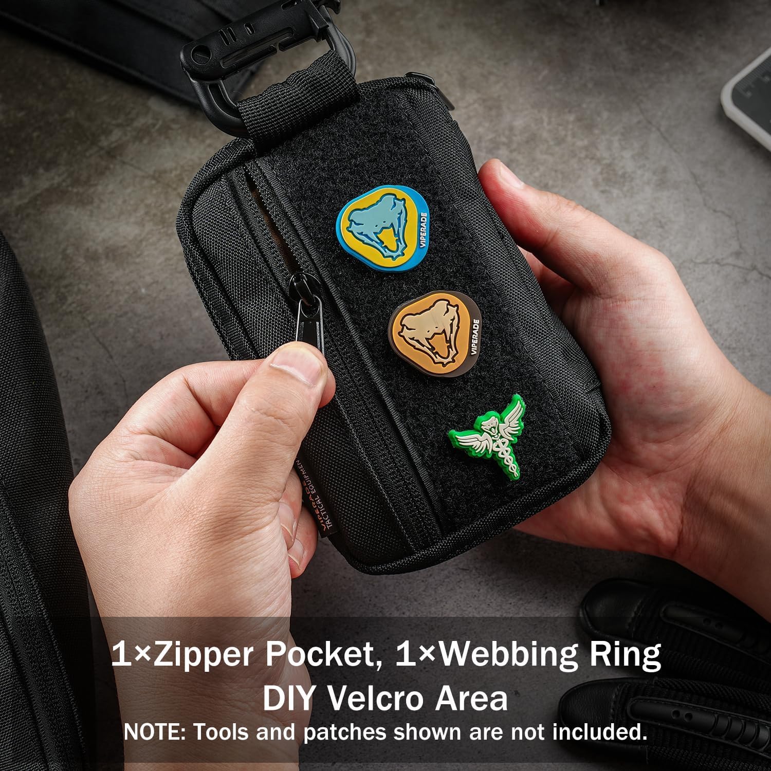 VIPERADE VE26 EDC Pouch - 8-Pocket 3-Elastic Loop Multi-Tool Organizer with Hook & Loop Closure - Black | Compact EDC Gear Storage for Tactical Tools, Knives & Everyday Carry Essentials