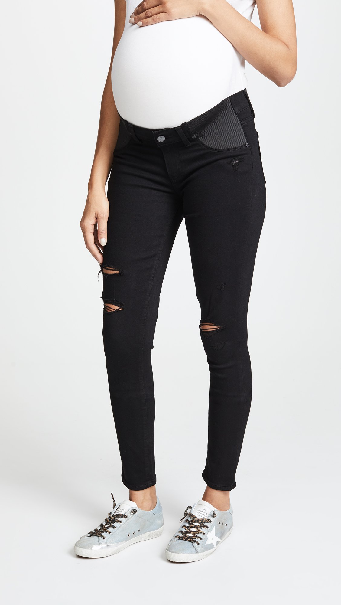 PAIGE Women's Maternity Verdugo Ultra Skinny Jeans - Stretch Denim Pants with Elastic Waistband in Black Shadow Wash | Comfortable Pregnancy Outfit for Work & Casual Wear