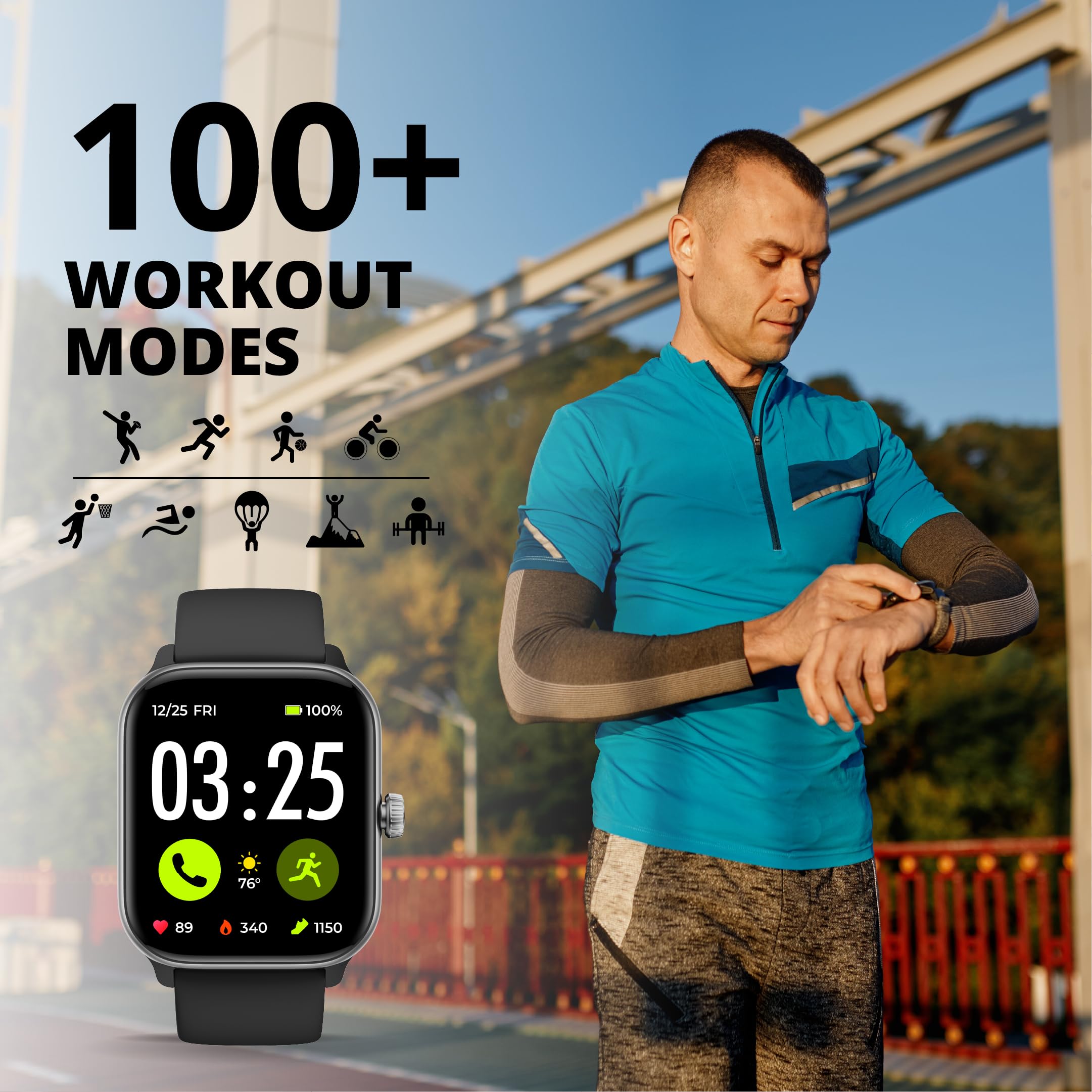 Spade & Co Health Smartwatch 4 - Fitness Tracker for Men & Women with Heart Rate Monitor, Sleep Tracking, SpO2 Sensor, Step Counter, Call Function, IP68 Waterproof - Compatible with iOS & Android - Perfect for Workouts, Running & Daily Activity Tracking