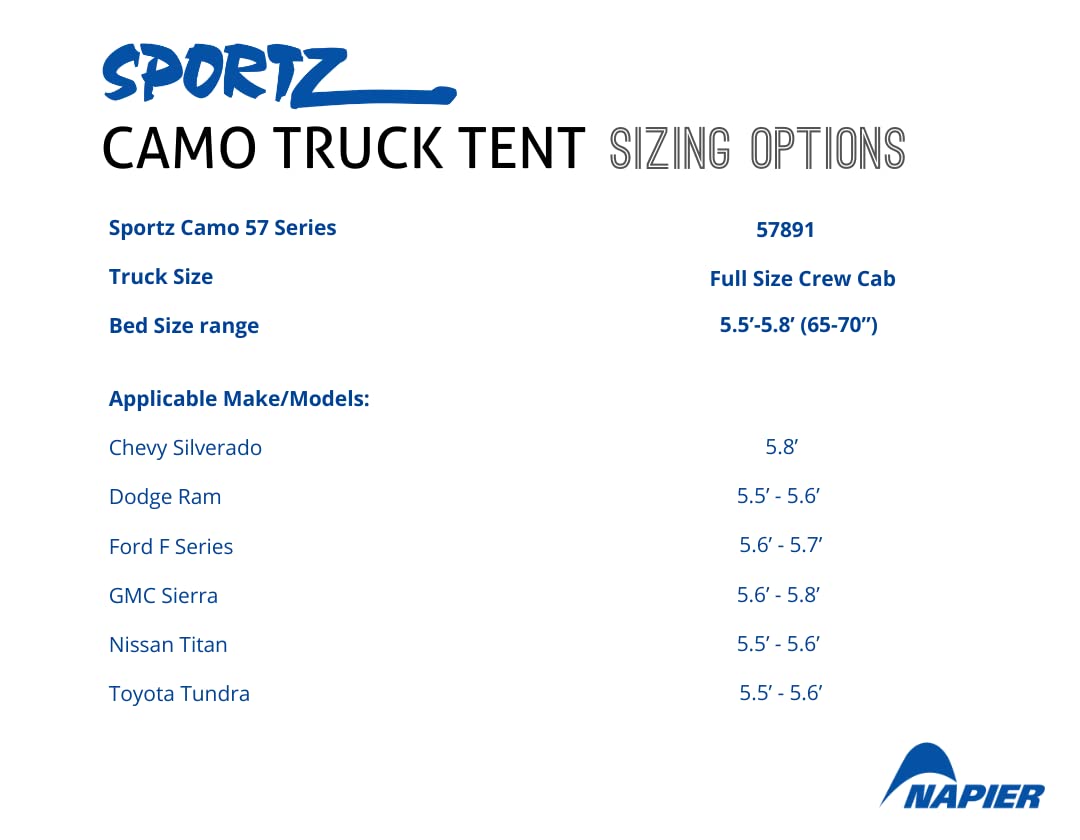 Napier Sportz Truck Bed Tent - Camouflage Design for Camping & Outdoor Adventures | Perfect for Pickup Trucks