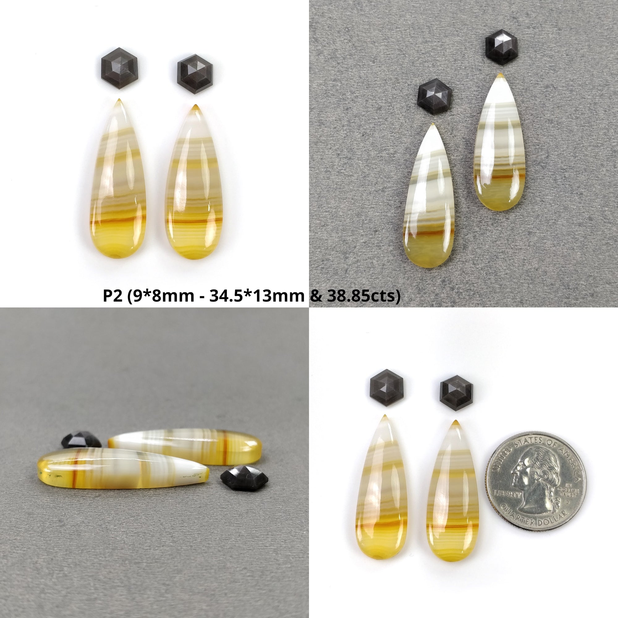 Natural Untreated Botswana Agate Silver Sapphire & Serpentine Gemstone Cabochon - Bi-Color Agate Multi-Shaped 4pc Set for Jewelry Making, Wire Wrapping & Healing Crystals