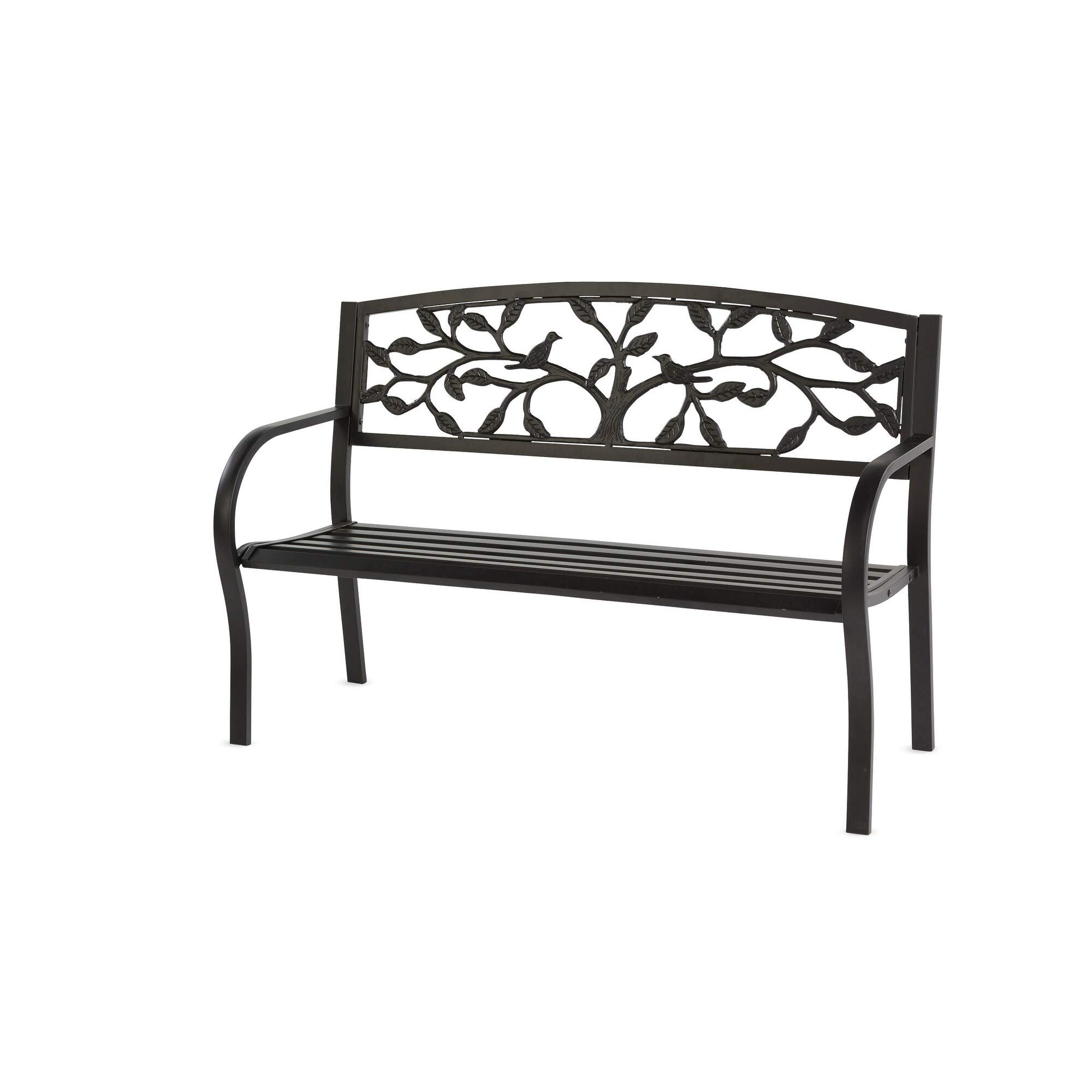 Tree of Life Metal Garden Bench - Black Aluminum Backed Outdoor Bench for Patio, Garden, or Park Seating - Durable & Weather-Resistant