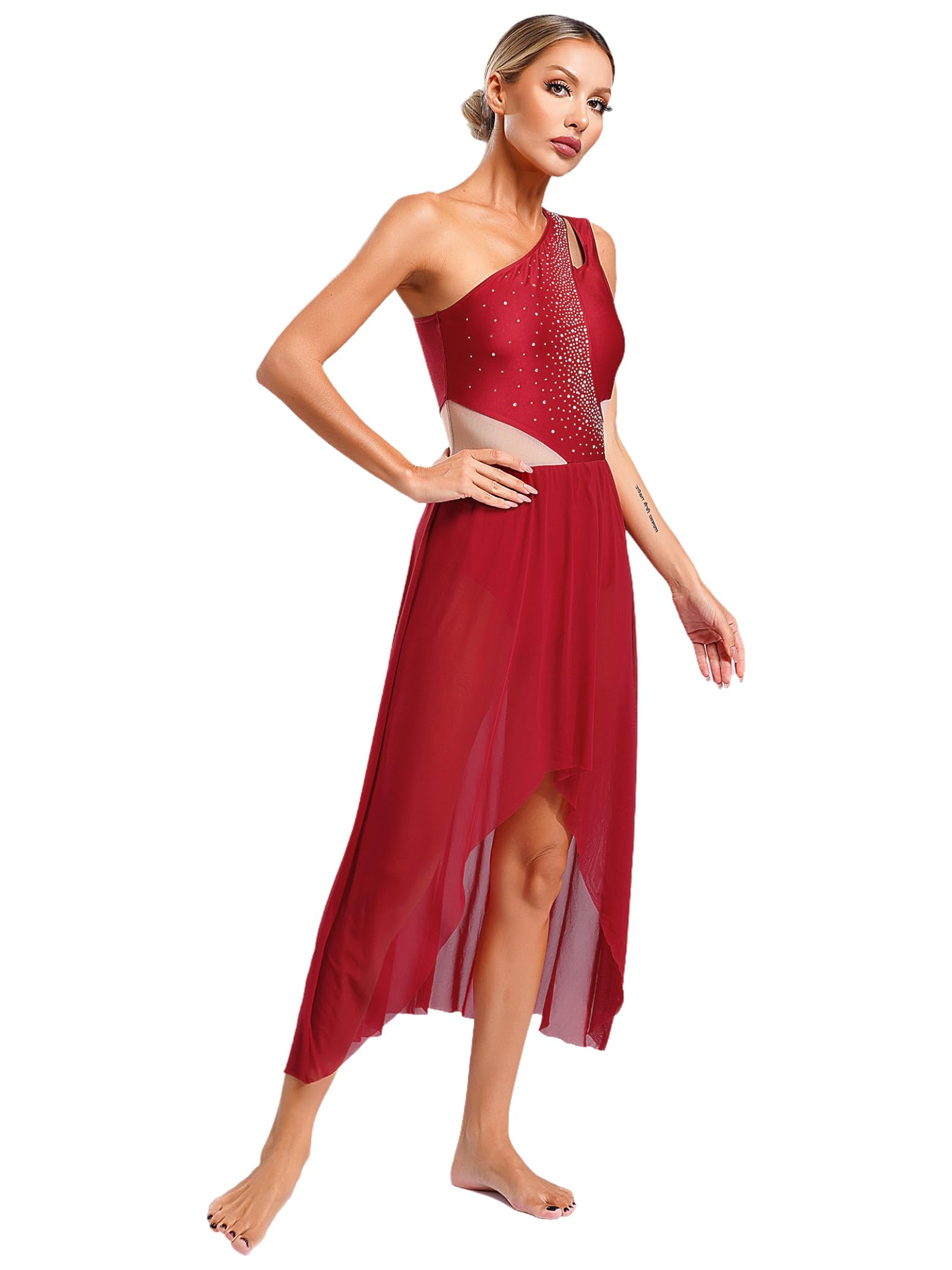 Elegant Women's Lyrical Ballet Dance Costume - Sleeveless Asymmetrical Flowy Maxi Dress for Modern Dance Performances, Recitals, and Stage Shows