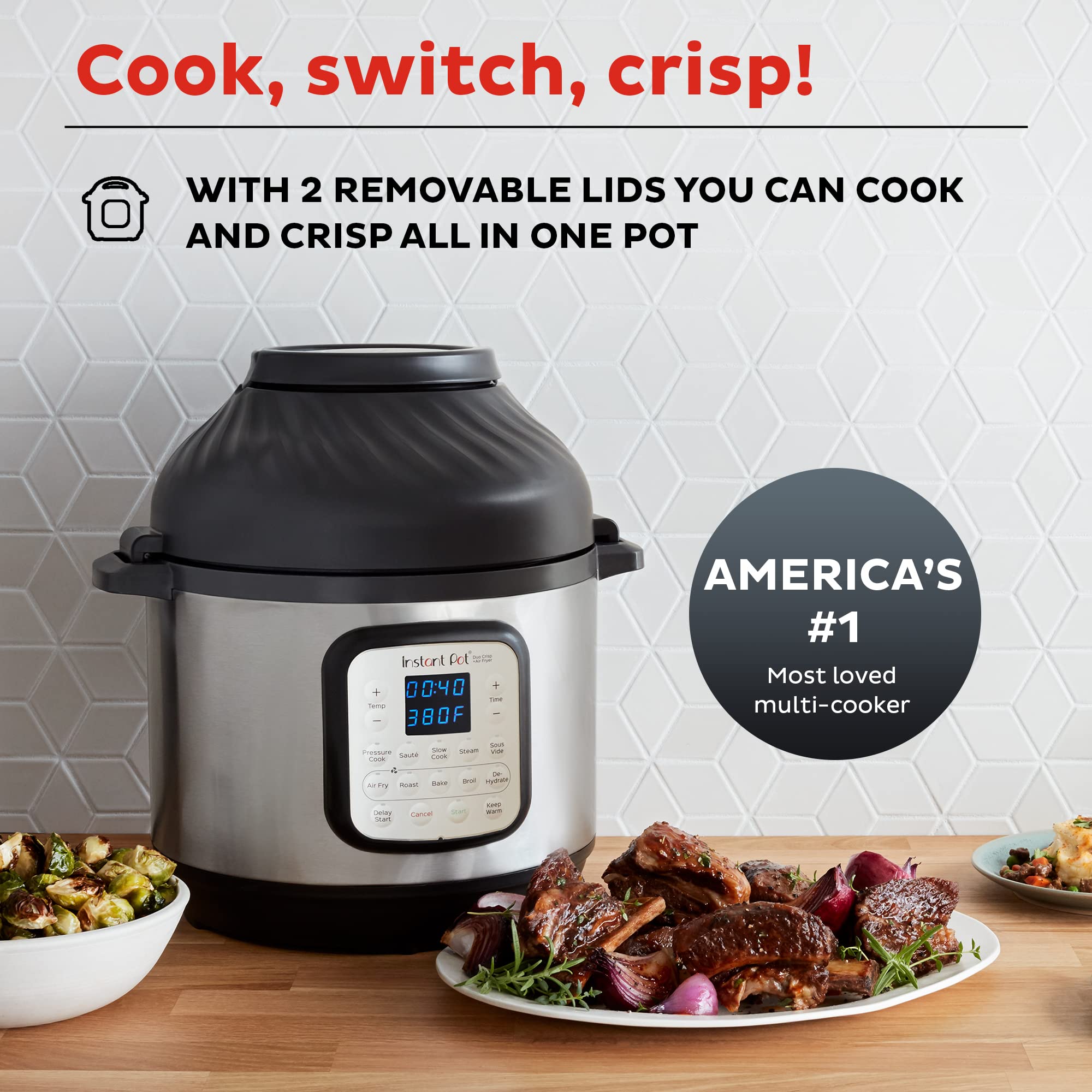 Instant Pot Duo Crisp 11-in-1 Pressure Cooker & Air Fryer Combo, 8 Quart - Multi-Cooker for Frying, Roasting, Baking, Dehydrating | Includes Tempered Glass Lid (10 Inch) - Perfect for Family Dinners, Meal Prep & Healthy Cooking