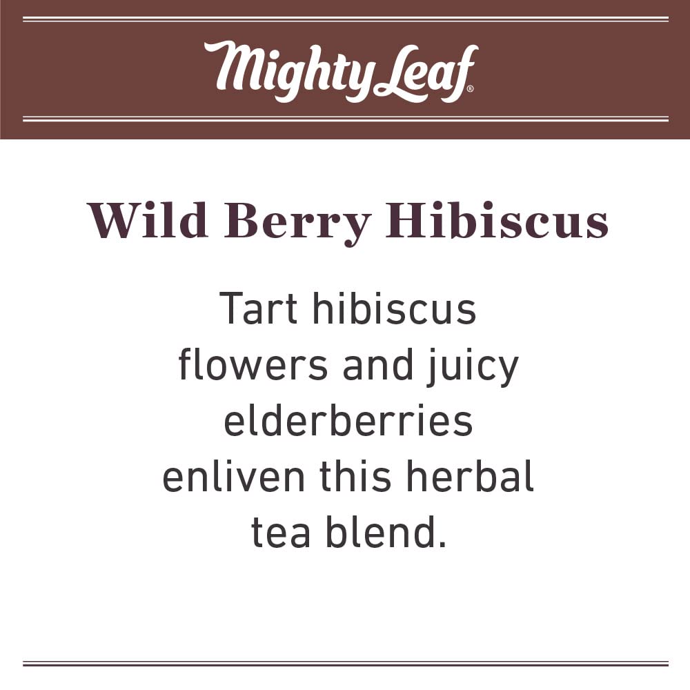 Mighty Leaf Wild Berry Hibiscus Herbal Tea Bags - Caffeine-Free with Elderberry, Blueberry & Strawberry Flavors - 90 Count (6x15 Bags) | Perfect for Relaxation, Afternoon Tea & Immune Support