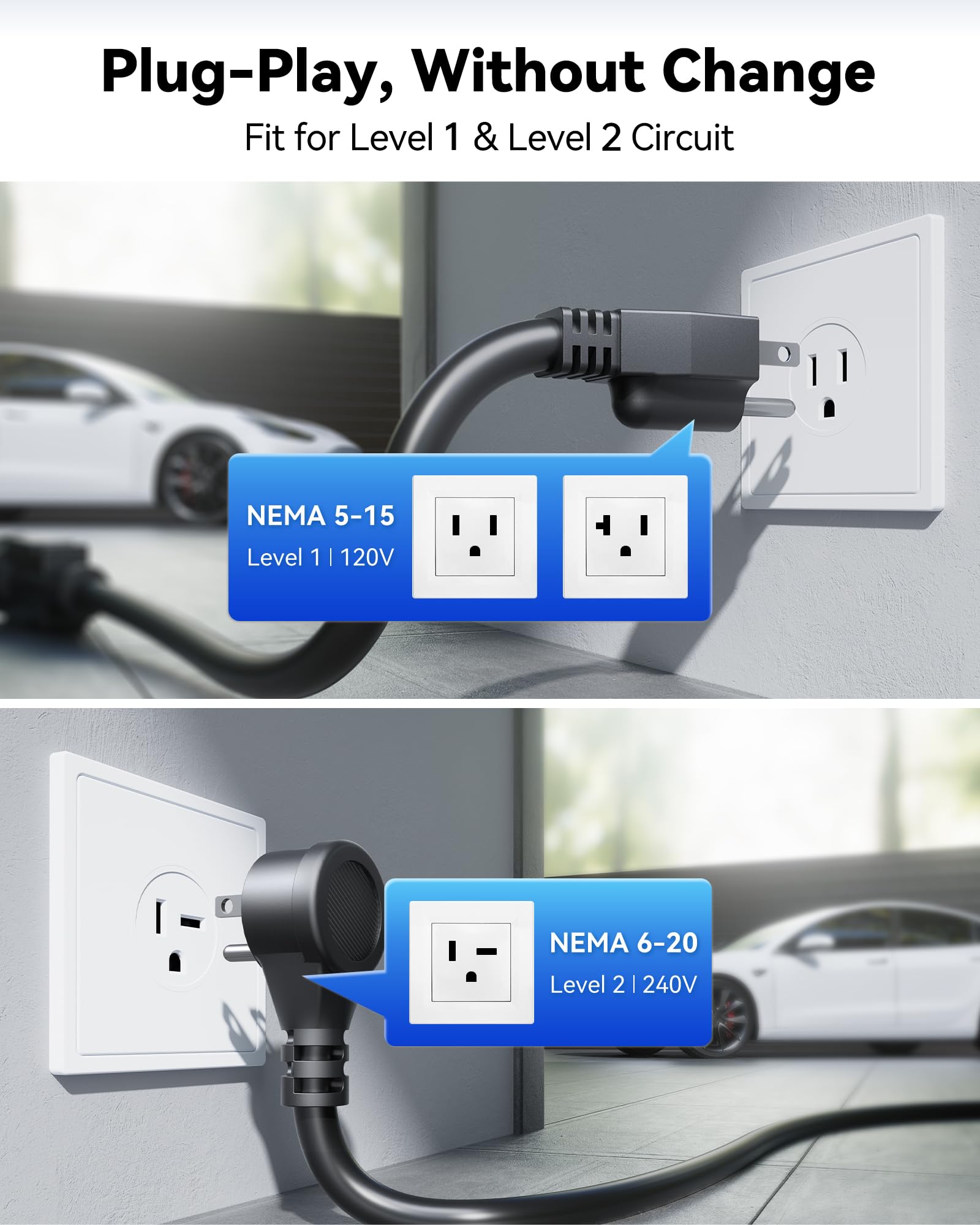 Tesla Level 1 & 2 Mobile Charger - 16Amp 110V-240V EV Charger with Wireless Control & Adjustable Current for Model 3/Y/S/X - Includes 6-20 Plug & NEMA 5-15 Adapter + Portable Storage Bag - Perfect for Home, Travel & Emergency Charging