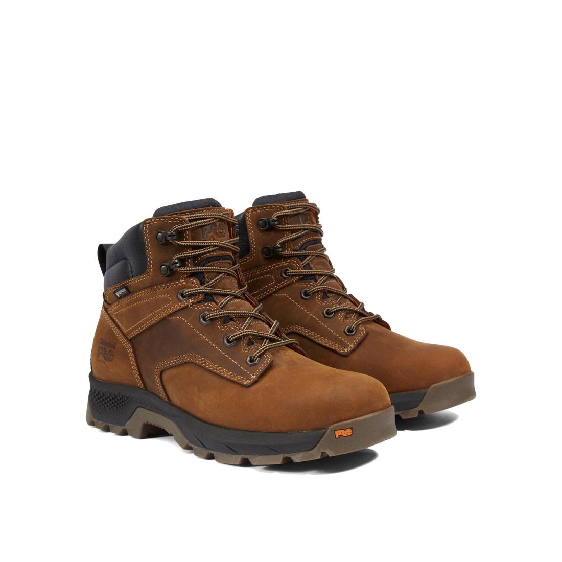 Titan EV 6 Inch Soft Toe Waterproof Work Boots for Men - Brown Safety Shoes for Construction, Hiking & Outdoor Work - Slip Resistant & Comfortable
