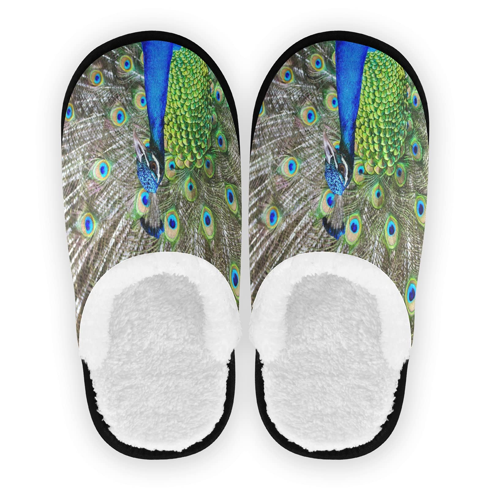 Comfy Green Peacock Slippers for Women, Men & Kids - Soft Coral Fleece Indoor House Shoes for Bedroom & Lounge Wear