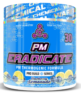 Chemical Warfare PM Eradicate 330g Blue Lemonade Pre-Workout Supplement - Boost Energy & Focus for Intense Gym Sessions & Bodybuilding Training