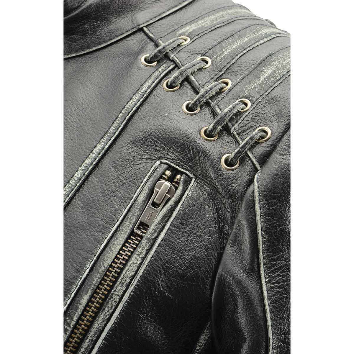 Milwaukee Leather MLL2526 Women's Elegant Distressed Gray Laced Leather Jacket - Stylish Outerwear for Casual Wear, Night Out & Fall Fashion