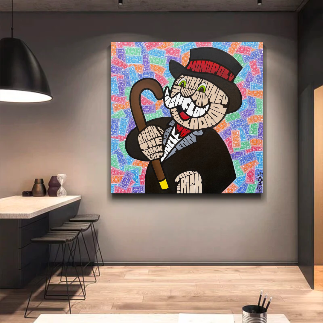 Mr Monopoly Cash Flow Art - Financial Success Blueprint for Wealth Building | Perfect for Home Office Decor & Board Game Enthusiasts
