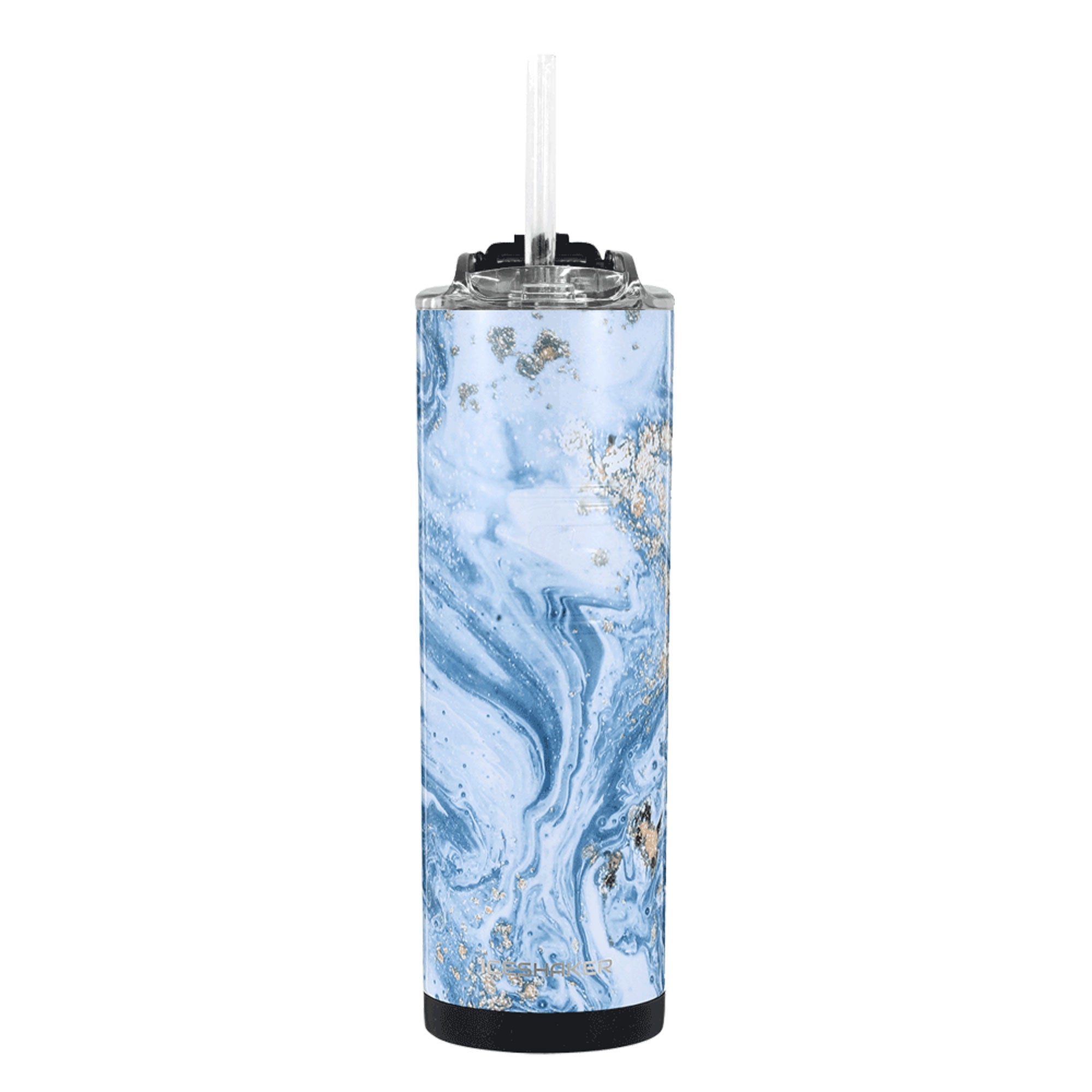 20oz Skinny Tumbler with Lid and Straw - Insulated Stainless Steel Travel Mug, Blue Marble Design - Perfect for Coffee, Tea & Cold Drinks On The Go