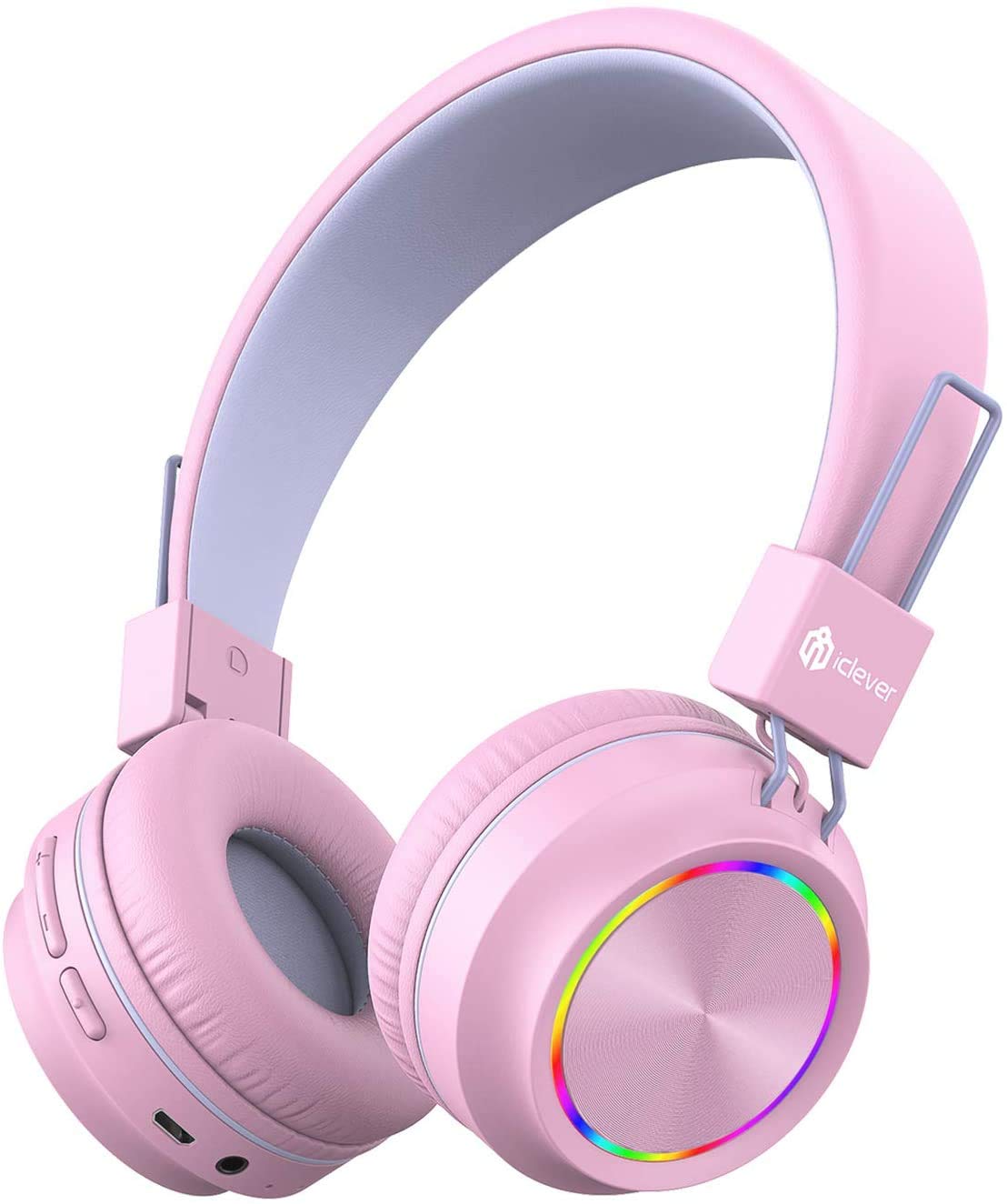 iClever Kids Bluetooth Headphones with Colorful LED Lights, Built-in Mic & Volume Control - Foldable On-Ear Wireless Headphones for Children - Perfect for School, Travel, Online Classes & Gaming