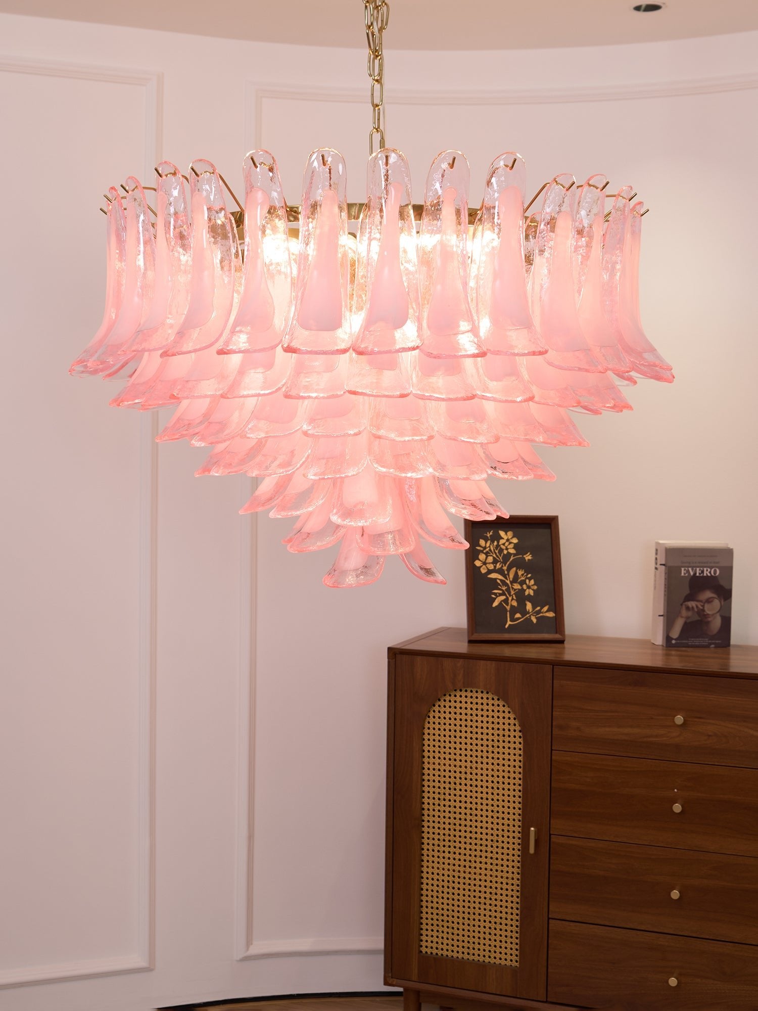 Elegant Blush Pink Murano Glass Chandelier - Handcrafted Italian Crystal Ceiling Light Fixture for Dining Room, Bedroom & Luxury Home Decor