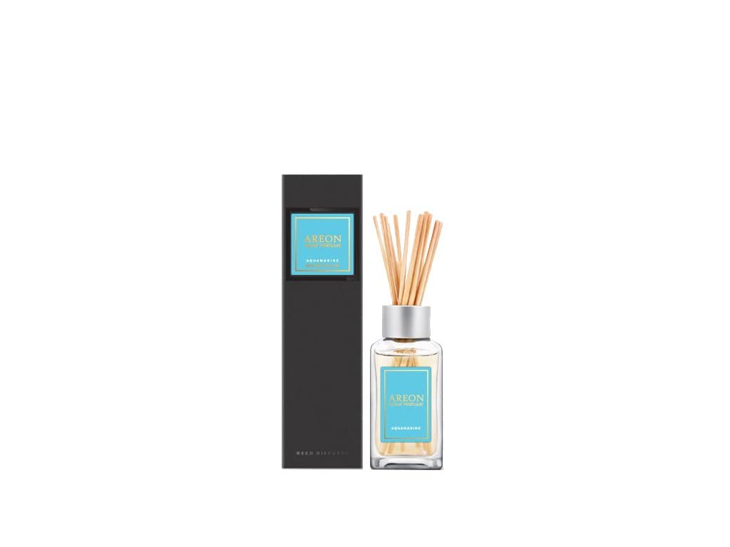 Areon Home Perfume Premium 85ml Reed Diffuser - Aquamarine Scent with 10 Natural Rattan Sticks | Long-Lasting Air Freshener for Living Room, Bedroom & Office | Aromatherapy Gift Set for Home Decor & Relaxation