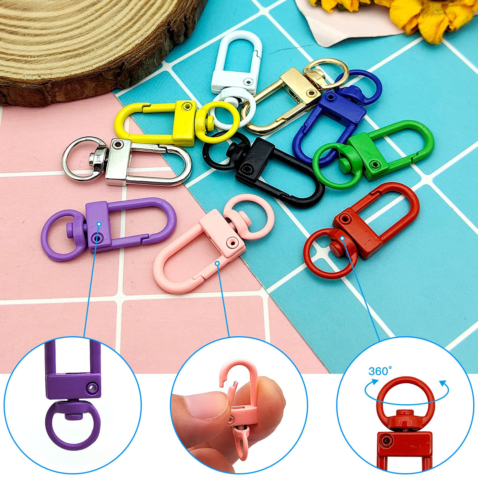 40pcs Swivel Snap Hooks for Jewelry Making & Keychains - 10 Colors