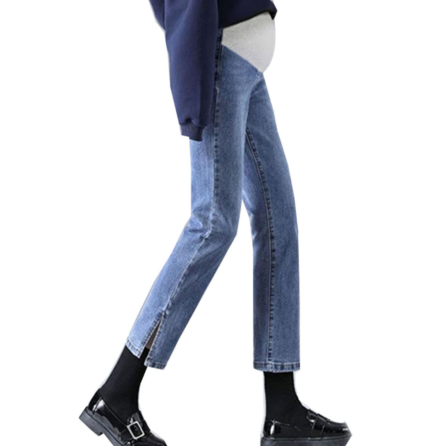 Super Stretch Women's Maternity Skinny Cropped Jeans - Blue & Black - Ultra Comfortable Pregnancy Pants for Work, Casual & Everyday Wear