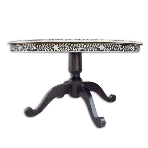 Elegant Bone and Inlay Round Pedestal Dining Table - Handcrafted Accent Table for Living Room, Dining Area & Home Decor | Perfect for Small Spaces & Apartment Dining