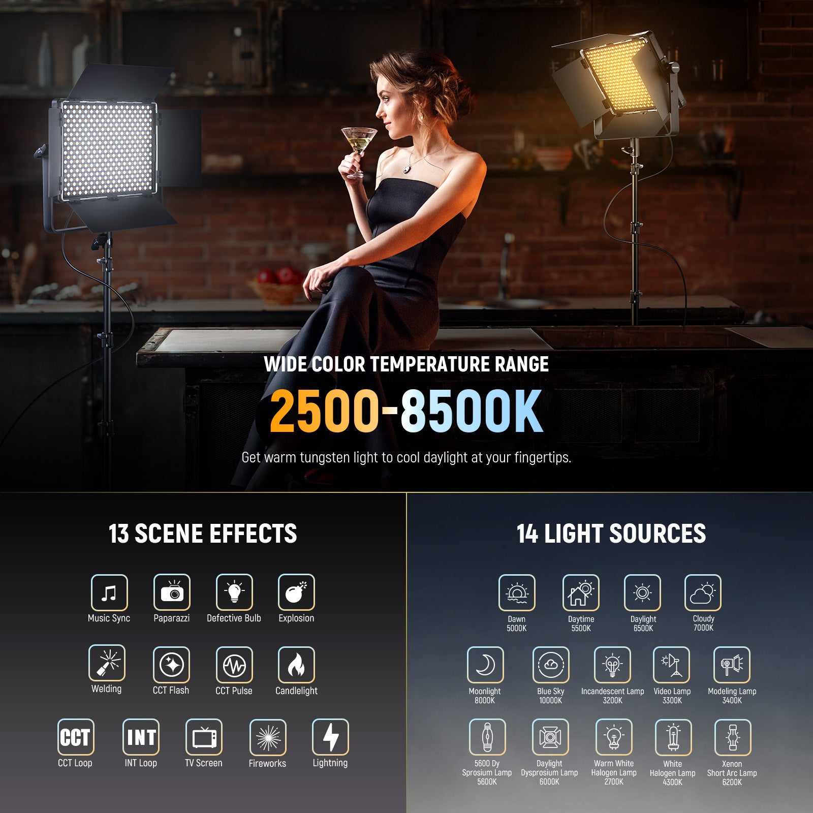 NEEWER PL60B Bi-Color LED Video Light Panel - 5600K & 3200K Adjustable, Dimmable Continuous Lighting for Photography, YouTube, Studio, Live Streaming & Video Production