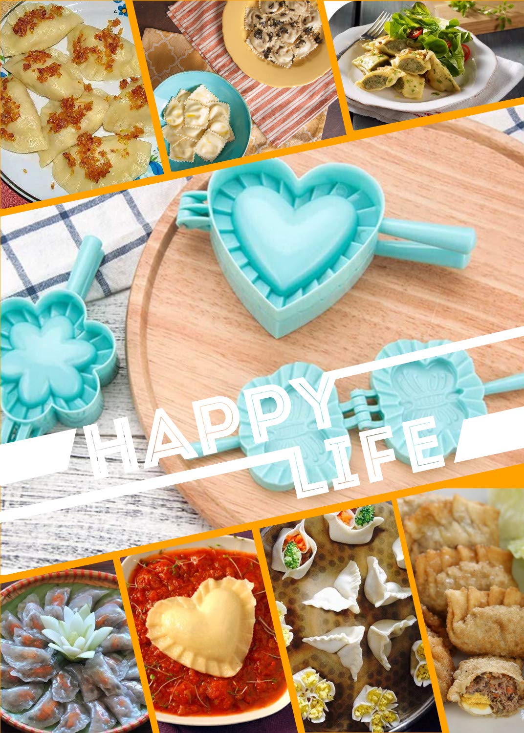 4-Piece Dumpling Maker Set - Chinese Dumpling Cutter, Pie & Ravioli Press Mold with Heart/Flower/Star/Round Shapes (Medium Size) - Perfect for Homemade Dumplings, Empanadas & Pastry Making