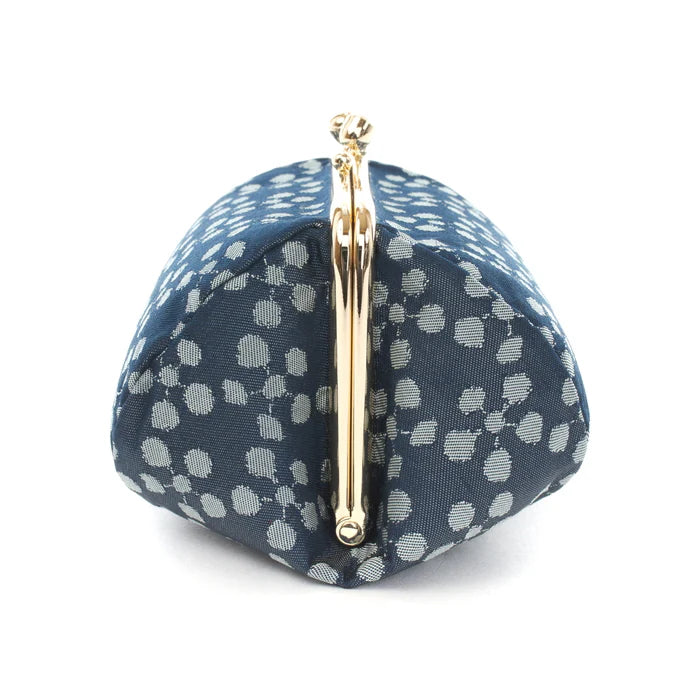 Nishijin Woven Small Pouch - Plum Blossom Navy Blue Japanese Kyoto Handmade Cosmetic Makeup Bag | Gamaguchi Travel Toiletry Organizer, Stationery Pouch & Bag-in-Bag for Women's Essentials | Perfect for Daily Use, Gift Giving & Japanese Culture Lovers