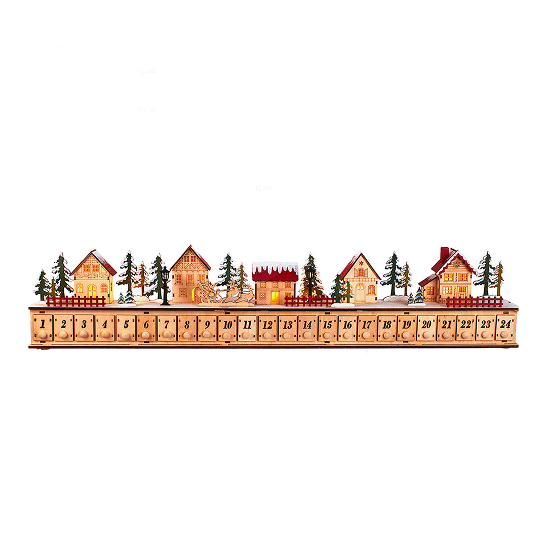 Handcrafted Lighted Wooden Village Advent Calendar - 24 Days Countdown to Christmas - Perfect for Holiday Home Decor & Gift Giving