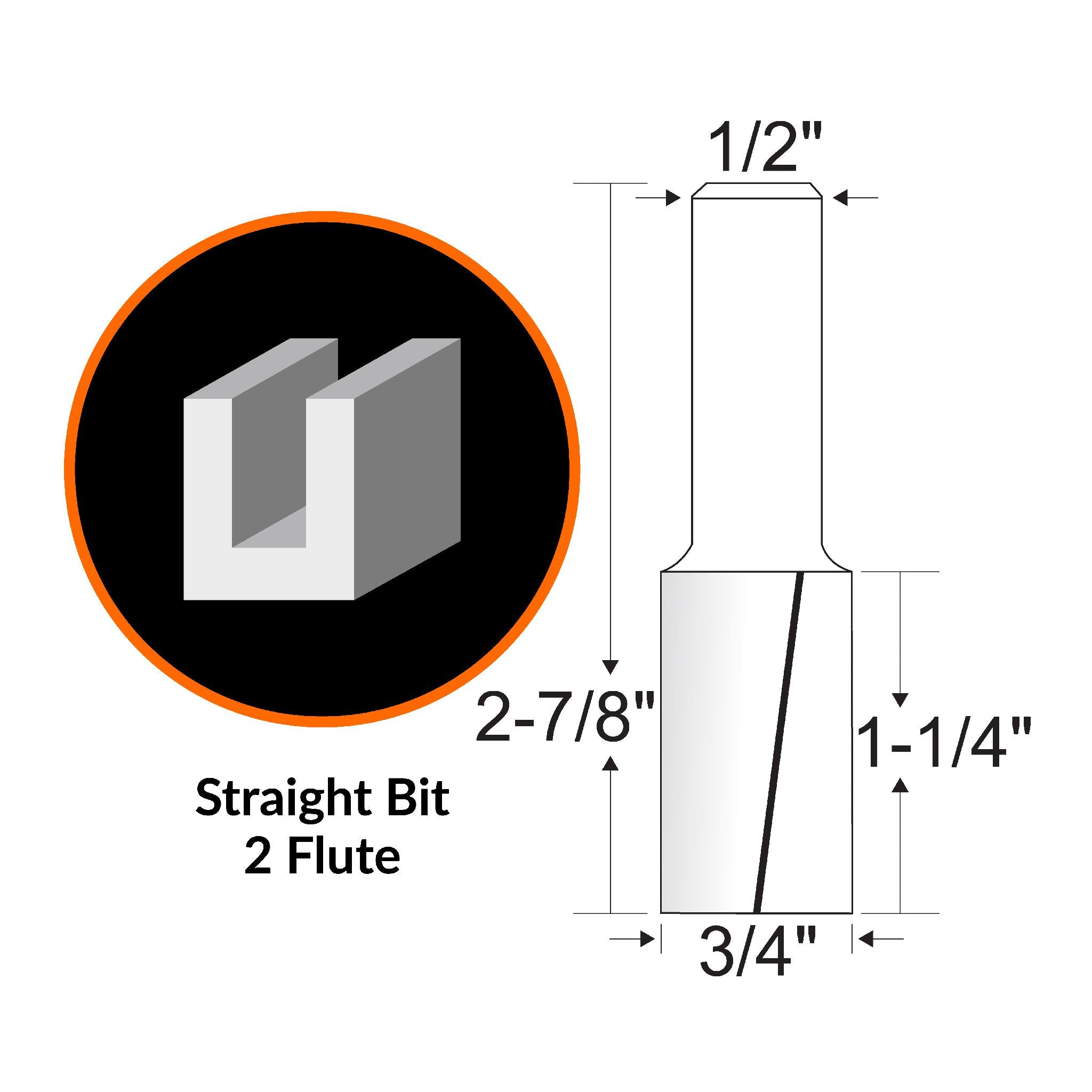 WEN RB112FF 3/4 Inch Straight 2 Flute Carbide Tipped Router Bit with 1/2 Inch Shank - Perfect for Woodworking, Cabinetry, and DIY Projects