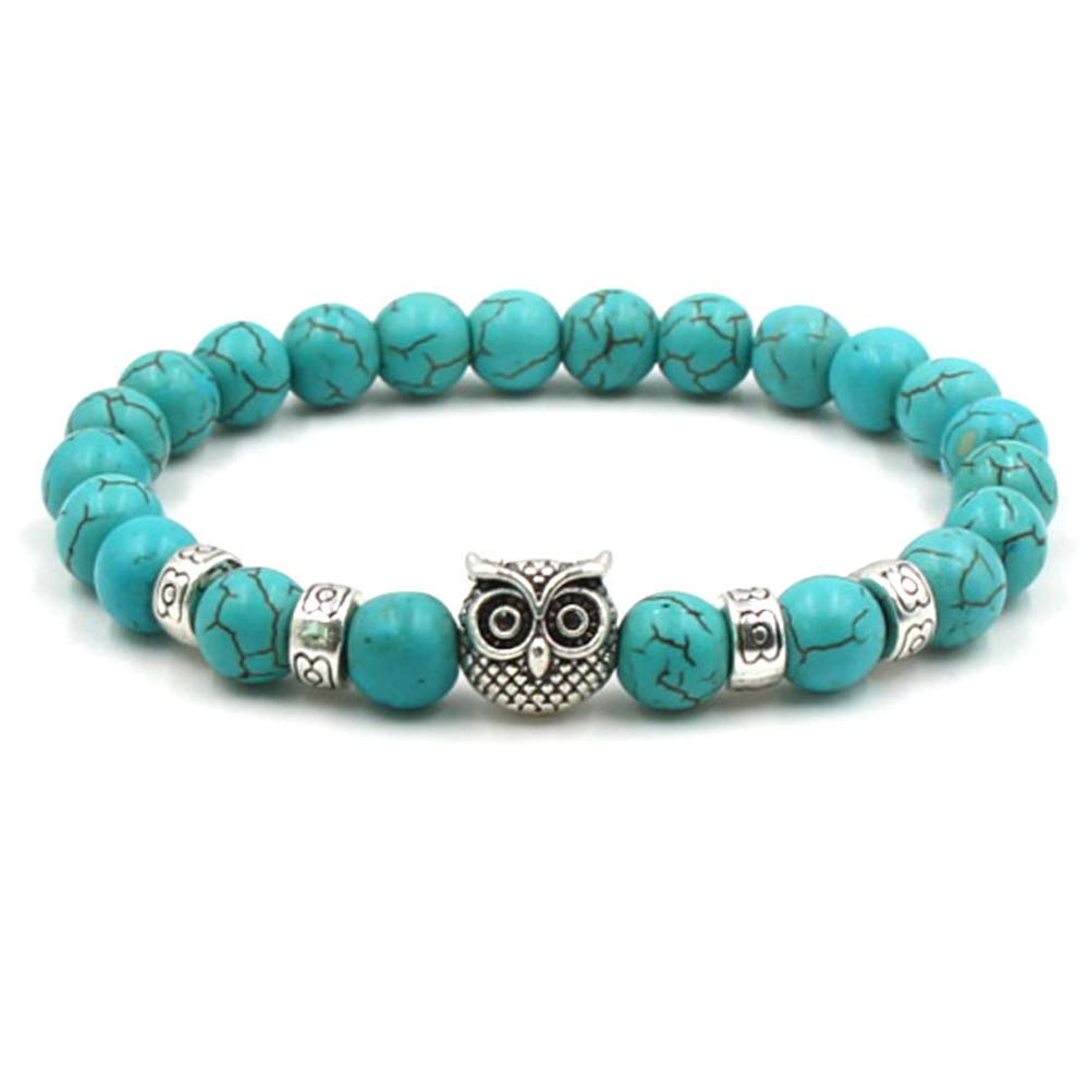 8mm Natural Turquoise Owl Braced Rope Bracelet for Women & Men - Boho Jewelry Gift for Teacher Appreciation, Thanksgiving & Holidays - Perfect for Classroom Gifts, Graduation & Special Occasions