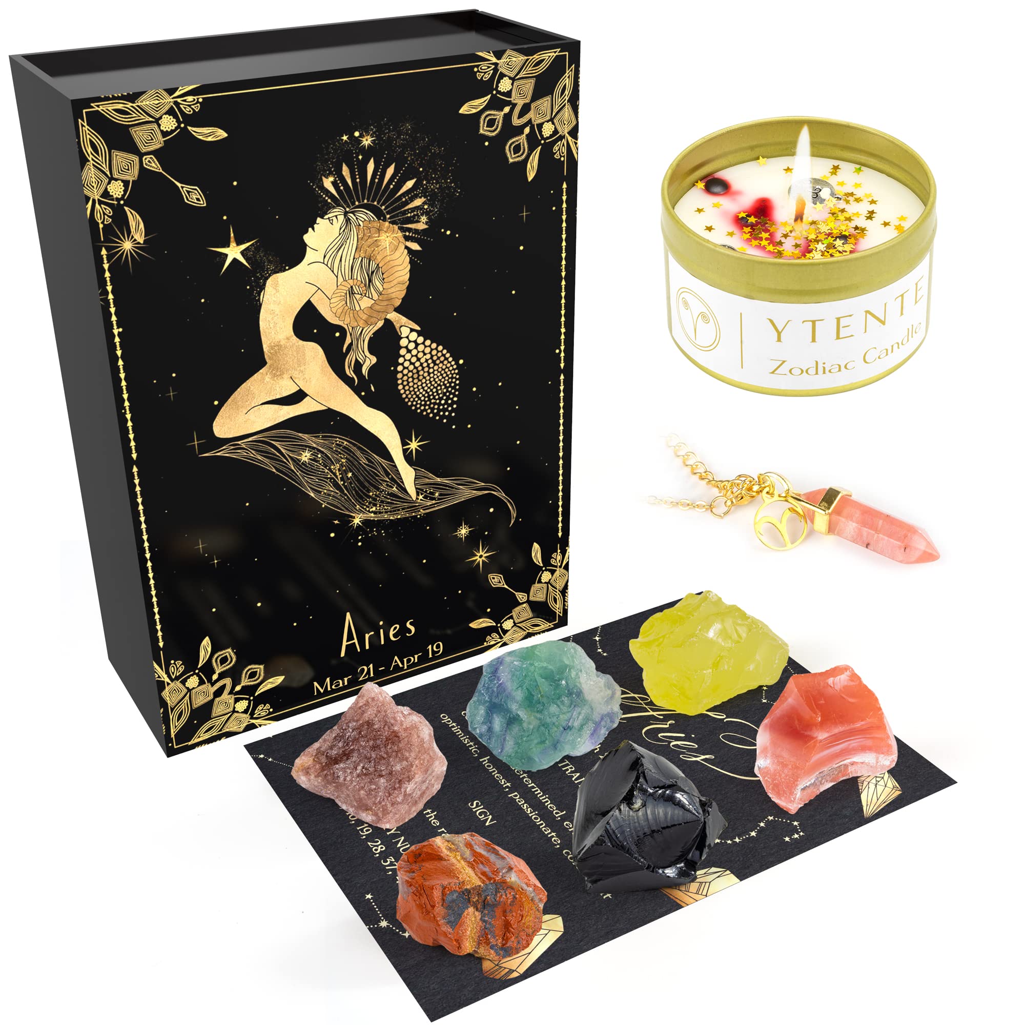 Crystals Healing Stone Gift Set with Soy Wax Zodiac Scented Candles & Horoscope Crystal Necklace - Perfect Birthday, Valentine's Day, or Thoughtful Gift for Women, Sisters, and Daughters