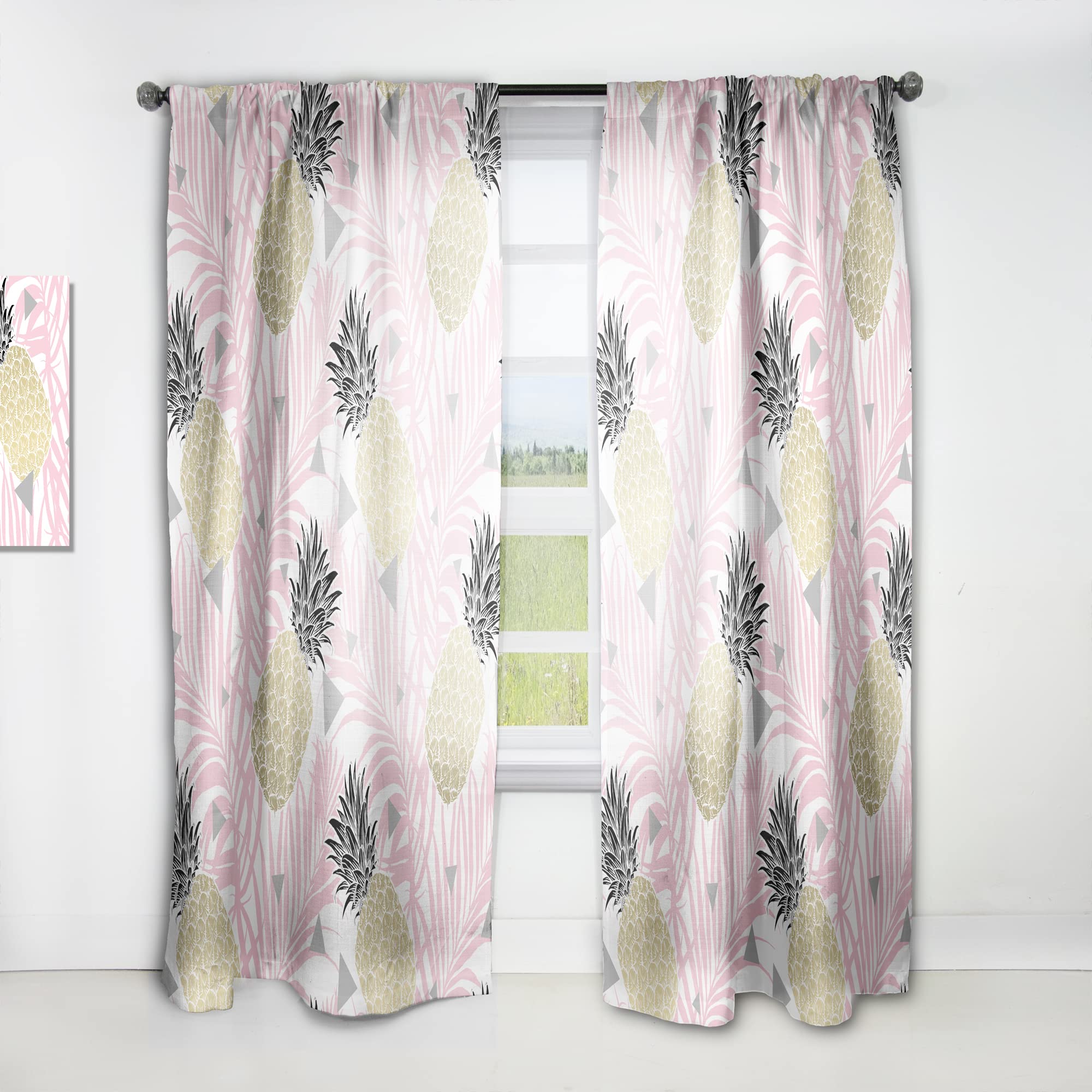 Golden Pineapple Pink Leaves Thermal Insulated Curtains - Single Panel 52x108 - Elegant Window Treatments for Bedroom & Living Room | Perfect for Home Decor, Privacy & Temperature Control