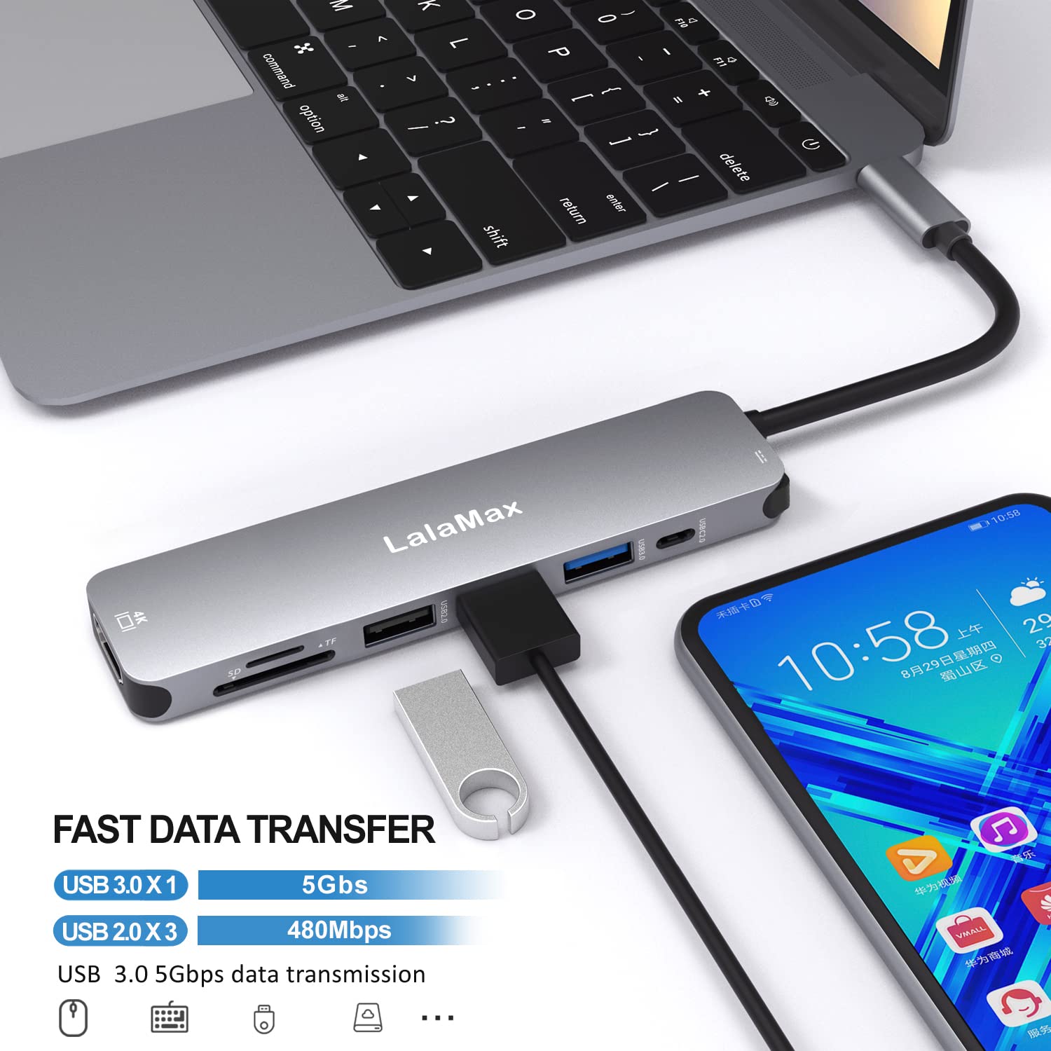 8-in-1 USB C Hub with HDMI 4K60, SD/TF Card Reader, 3 USB A Ports & PD Charging - Compatible with MacBook Pro, MacBook Air & USB-C Devices - Perfect for Home Office, Travel & Multi-Screen Workstations