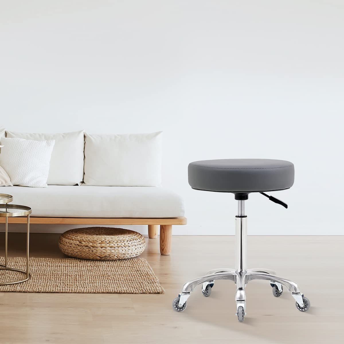 Heavy Duty Rolling Stool with Wheels - 400 lbs Capacity Adjustable Swivel Shop Stool for Workshop, Garage, Tattoo Studio, Medical Lab & Music Practice (Grey) - Perfect for Mechanics, Artists, Musicians & Professionals